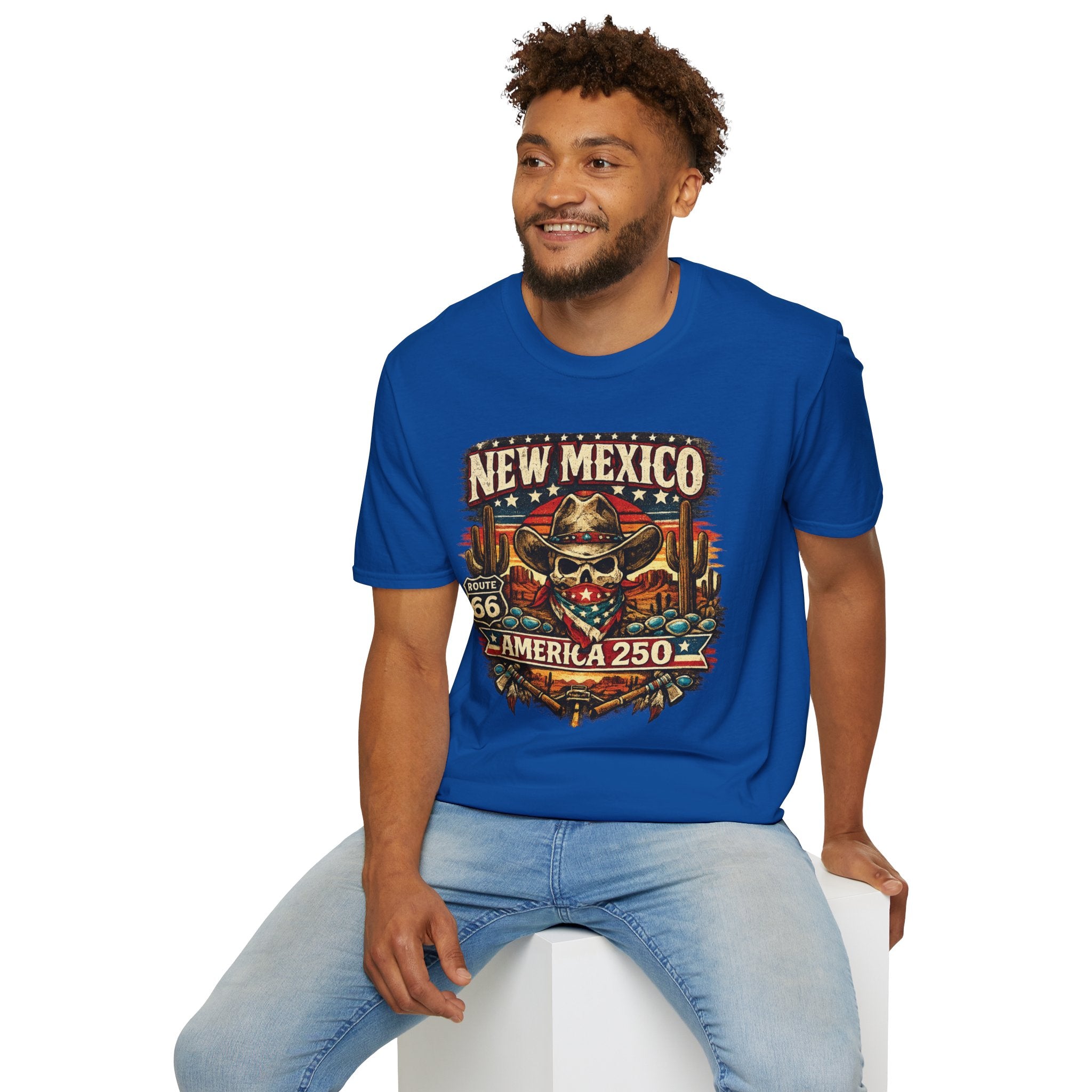 America 250 New Mexico Skull Cowboy T-Shirt — Route 66 Americana Desert Tee