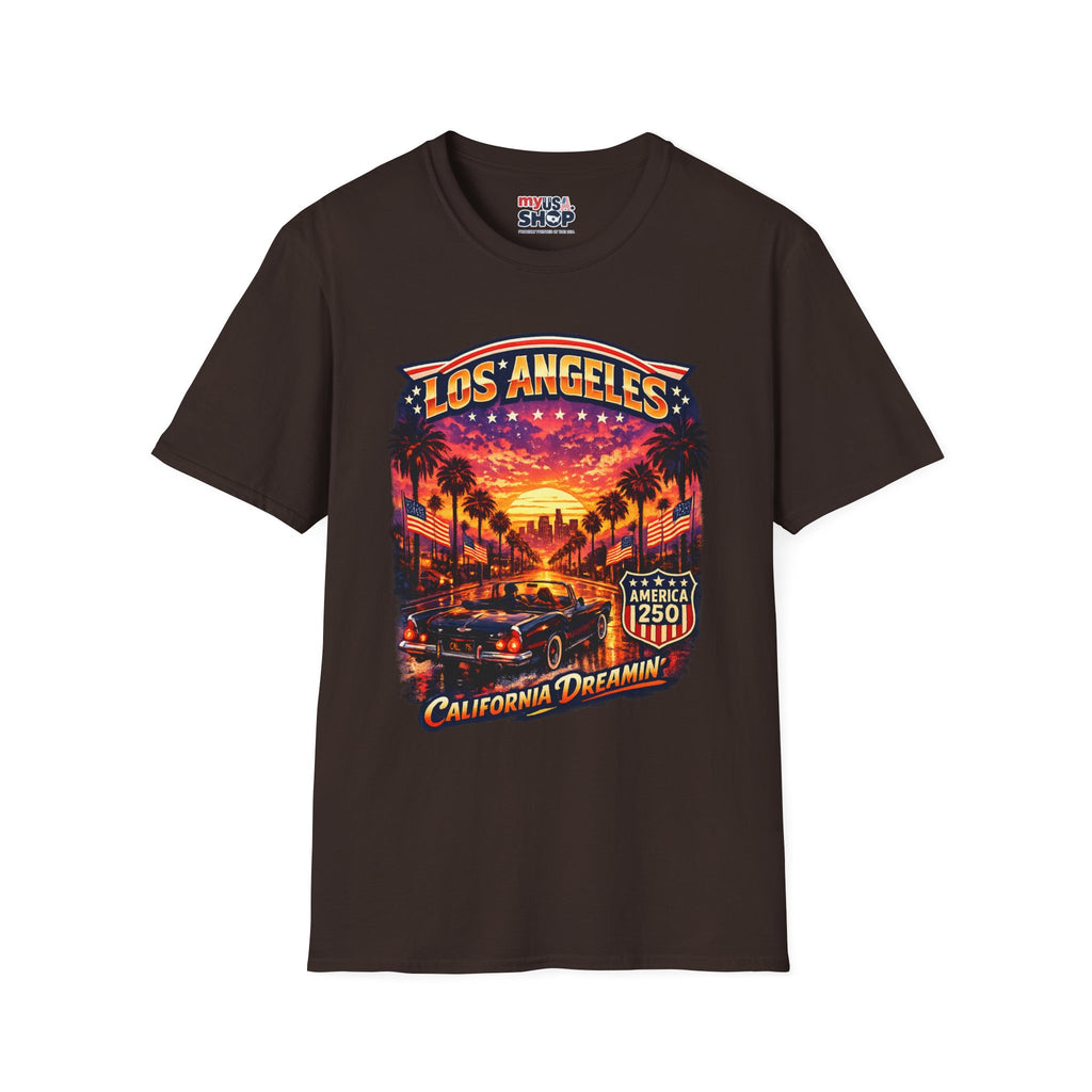 America 250 Los Angeles California Dreamin Palm Tree Sunset Convertible Tee