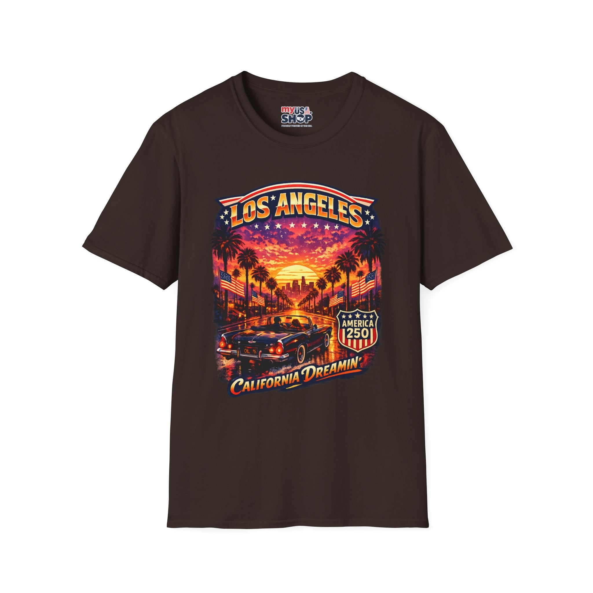 America 250 Los Angeles California Dreamin Palm Tree Sunset Convertible Tee