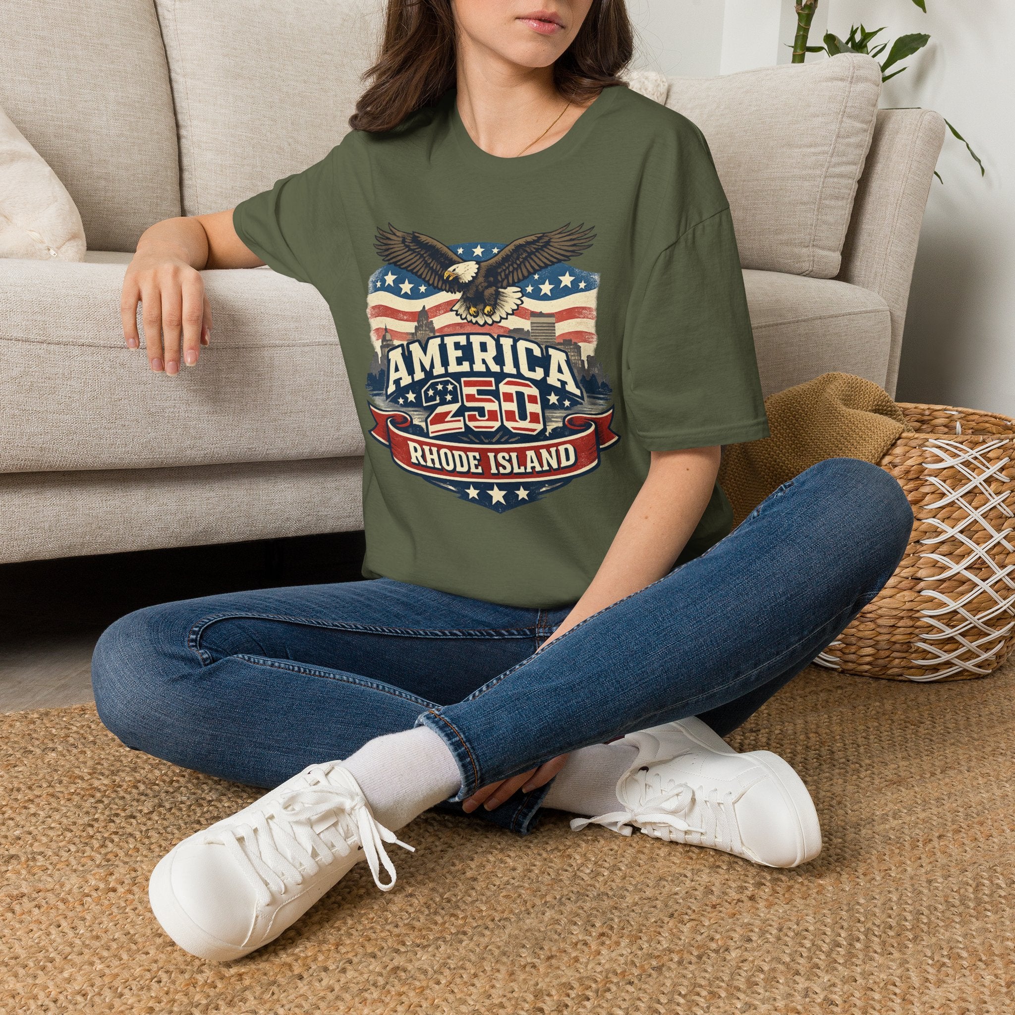 America 250 Rhode Island Eagle Shirt — Patriotic Skyline Graphic Tee