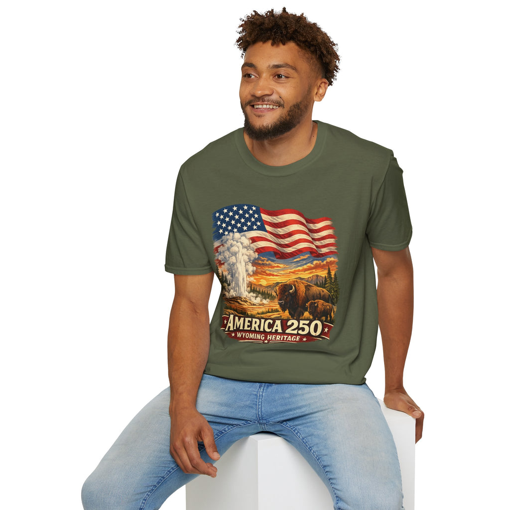 America 250 T-Shirt — Vintage Wyoming Yellowstone Design
