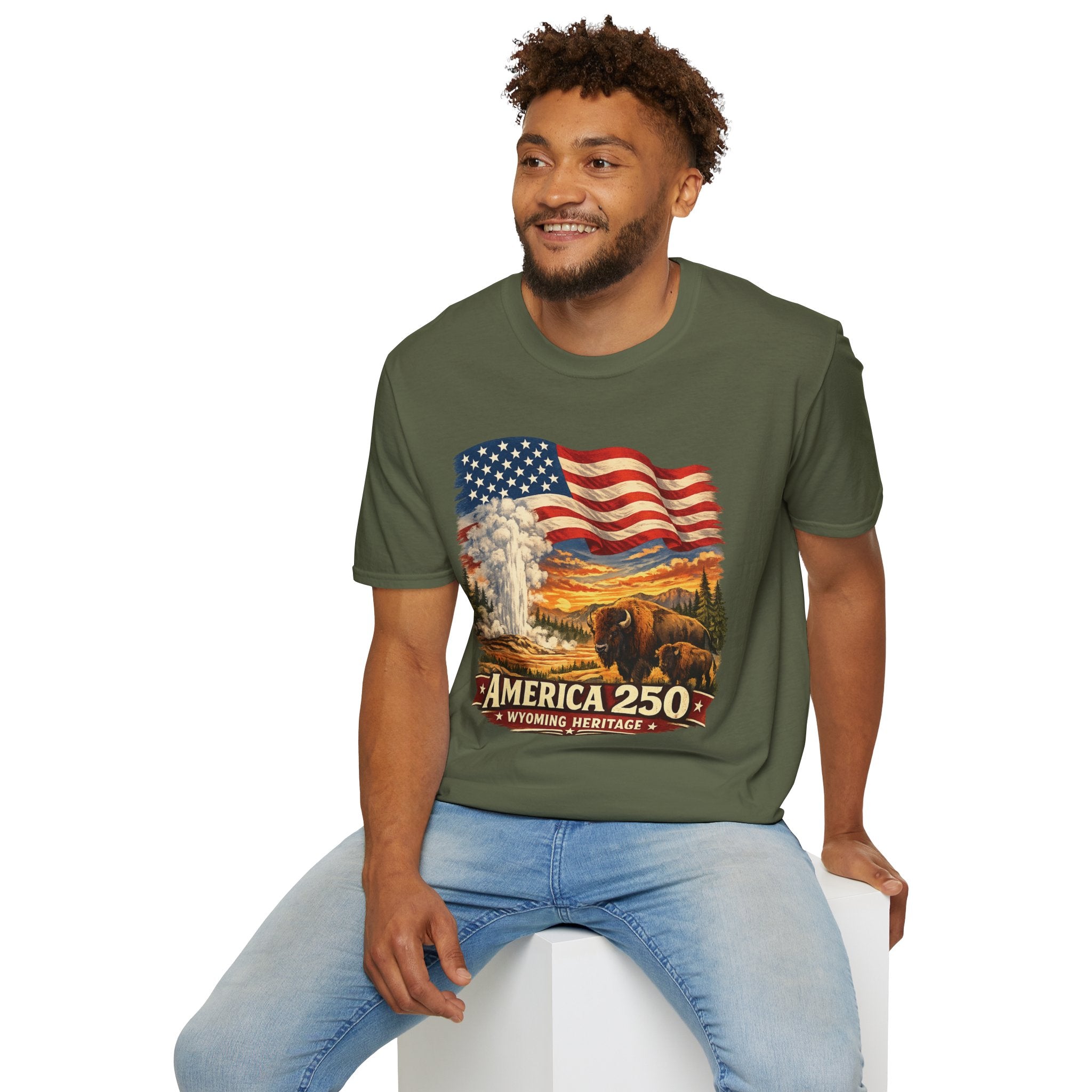 America 250 T-Shirt — Vintage Wyoming Yellowstone Design