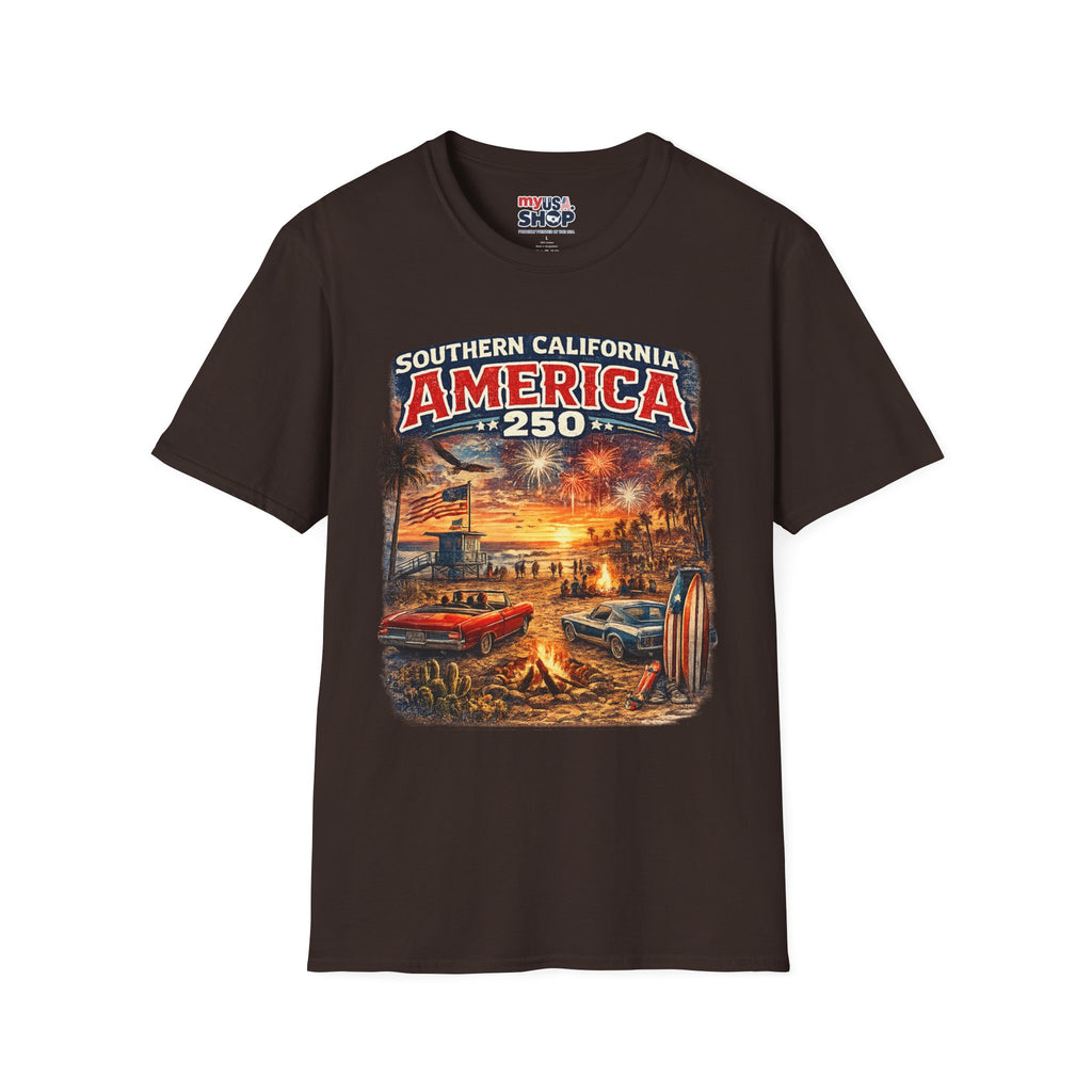 America 250 Southern California Sunset T-Shirt — Patriotic 4th of July Beach Vintage Tee