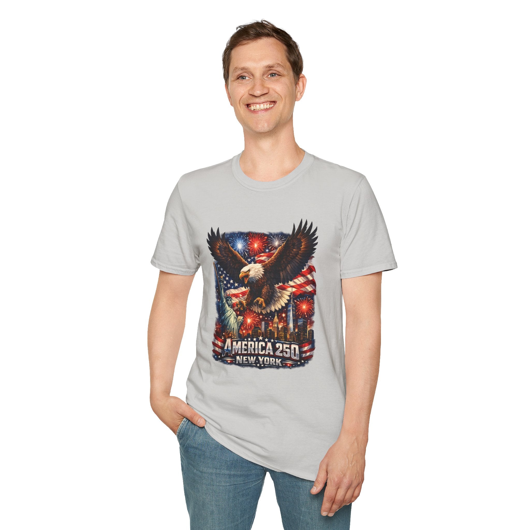 America 250 Patriotic Eagle T-Shirt — New York Fireworks Design