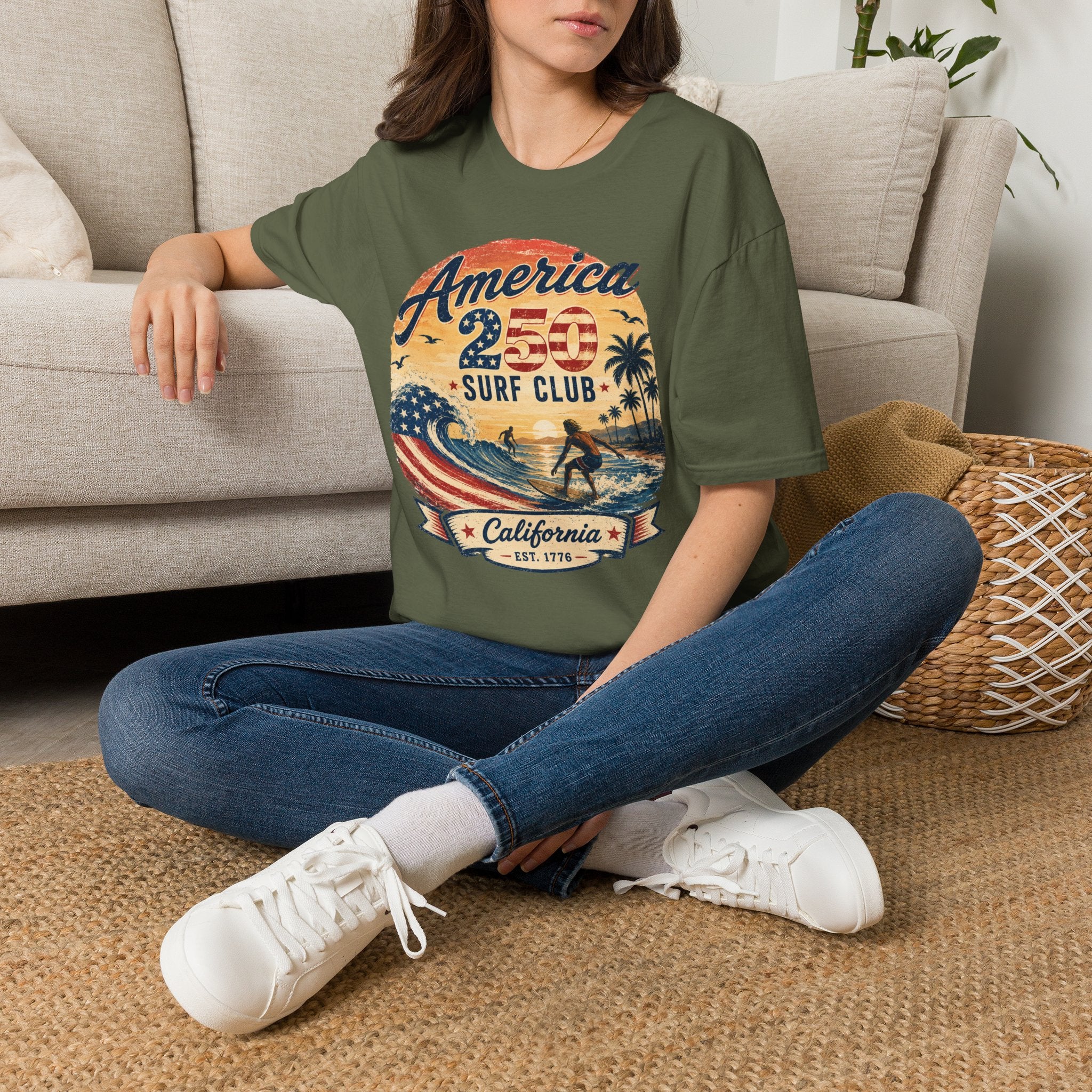 America 250 Surf Club T-Shirt — Patriotic California Surf Vintage Tee