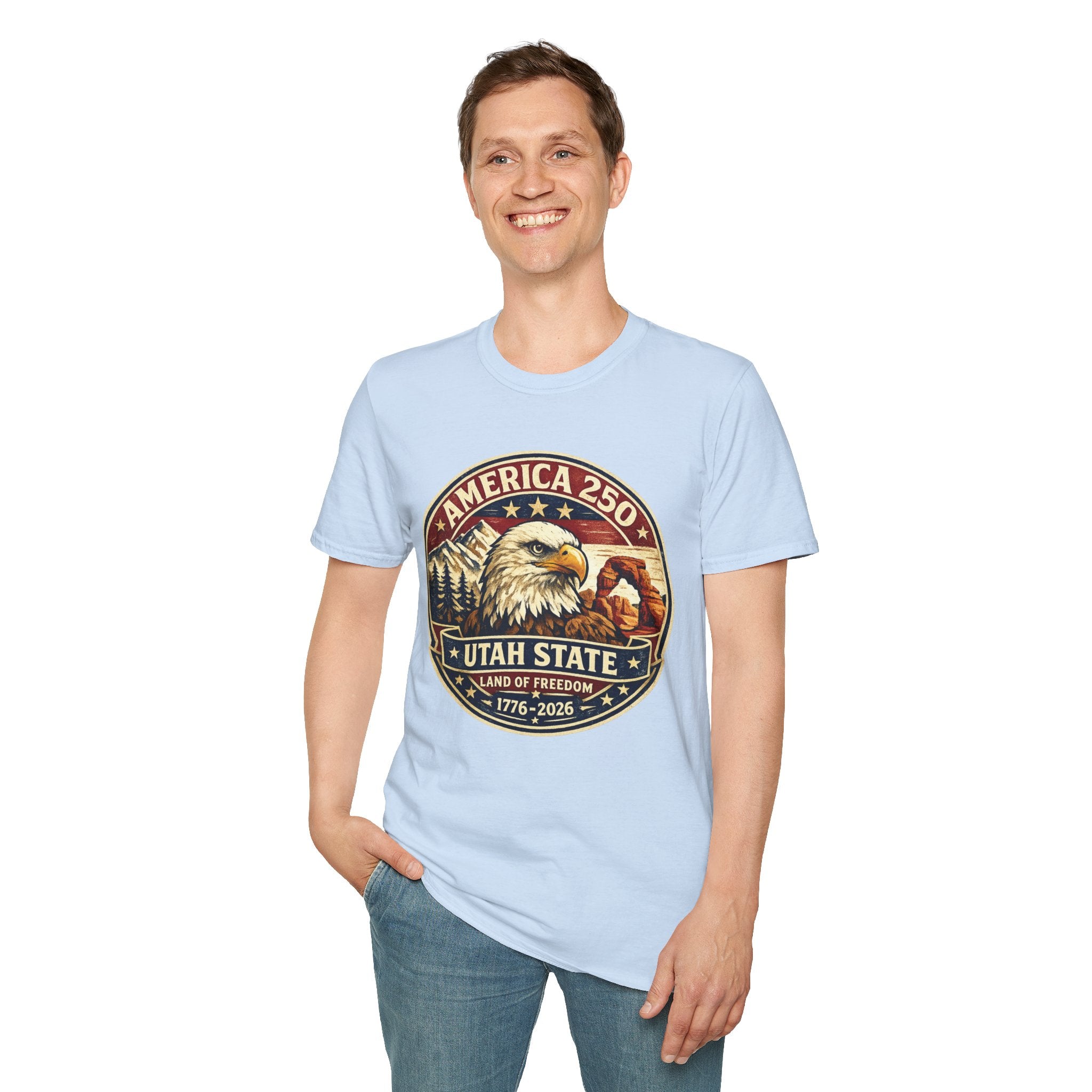 America 250 Utah State Tee — Land of Freedom Eagle Graphic Shirt