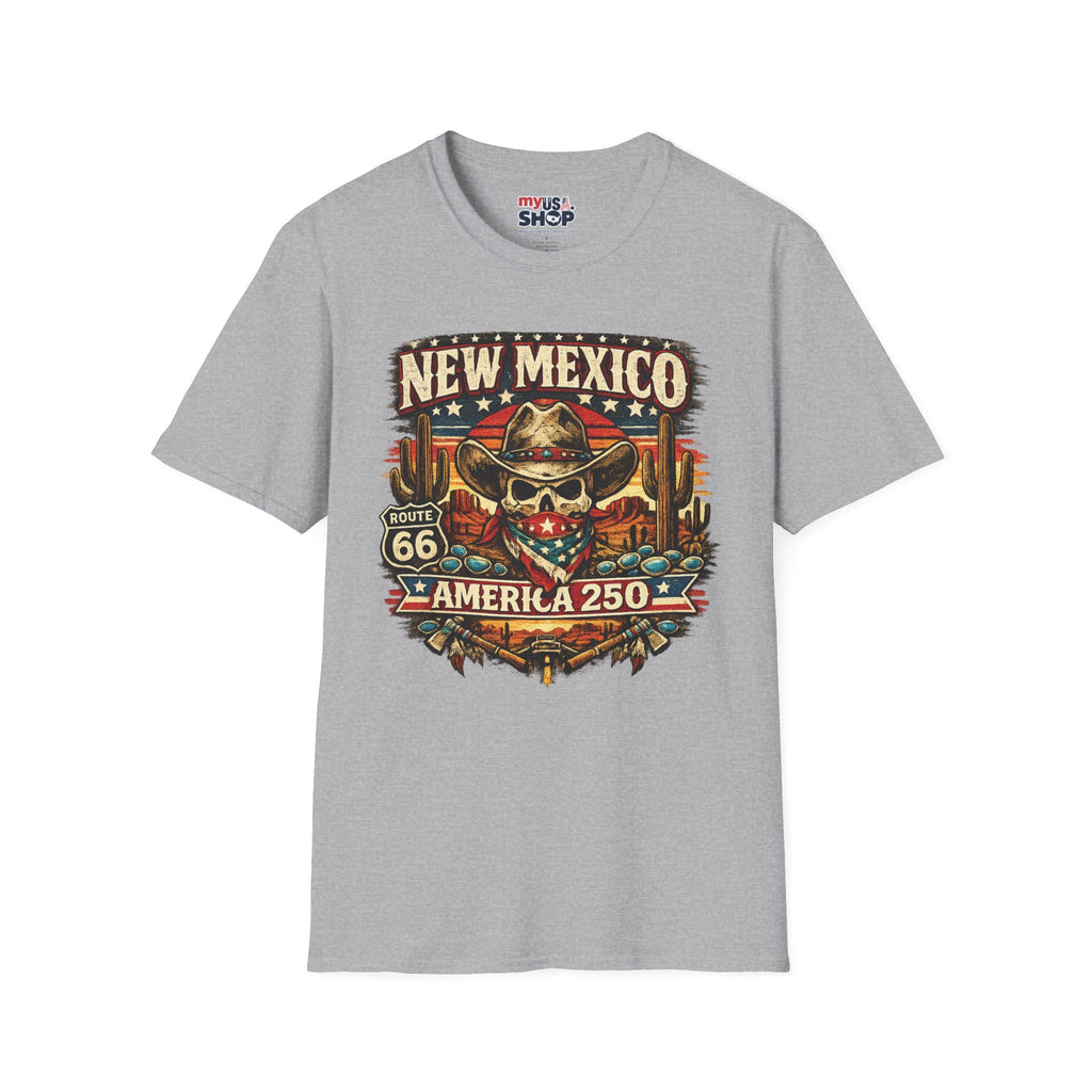 America 250 New Mexico Skull Cowboy T-Shirt — Route 66 Americana Desert Tee