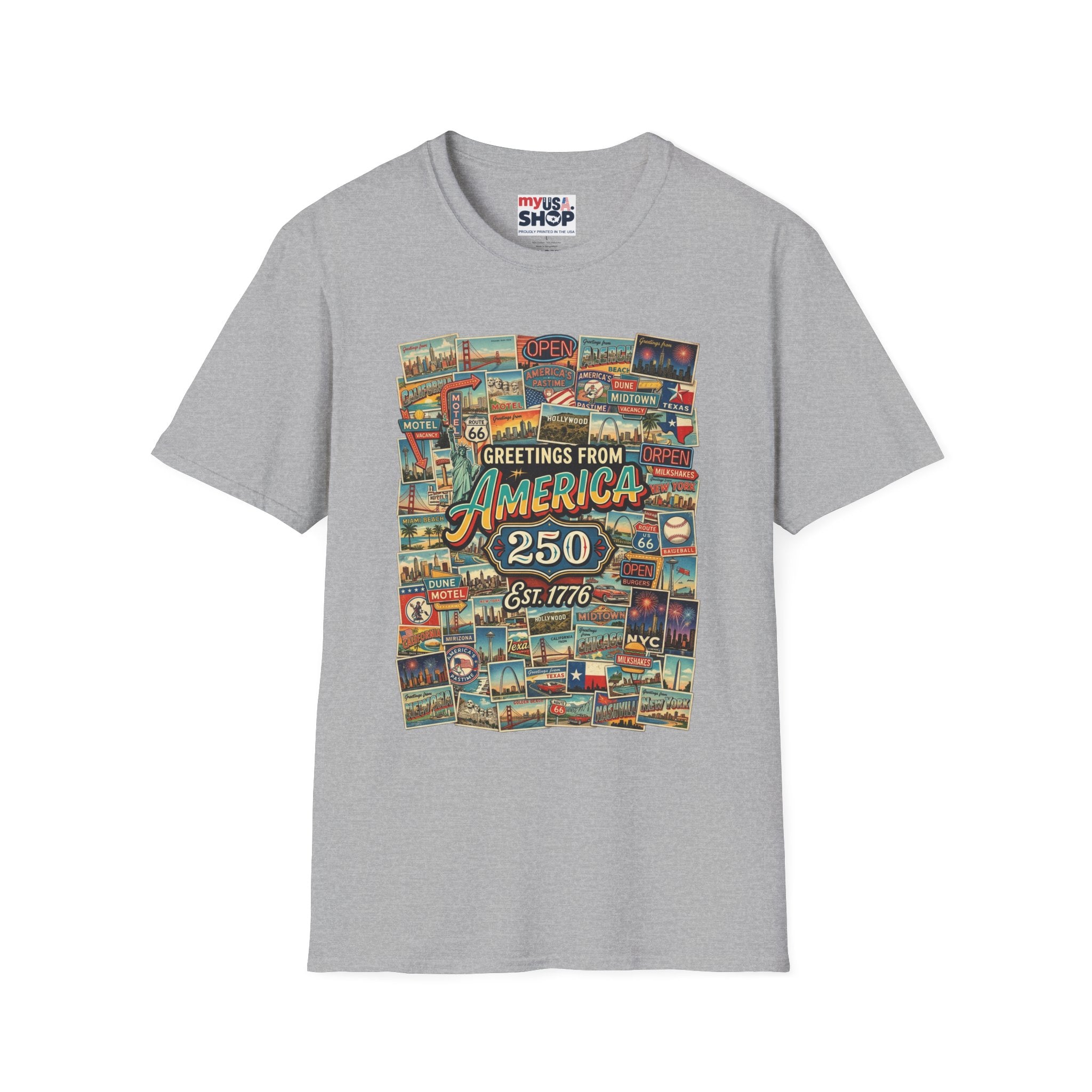 Greetings From America 250 Vintage Postcard T-Shirt Pop Culture