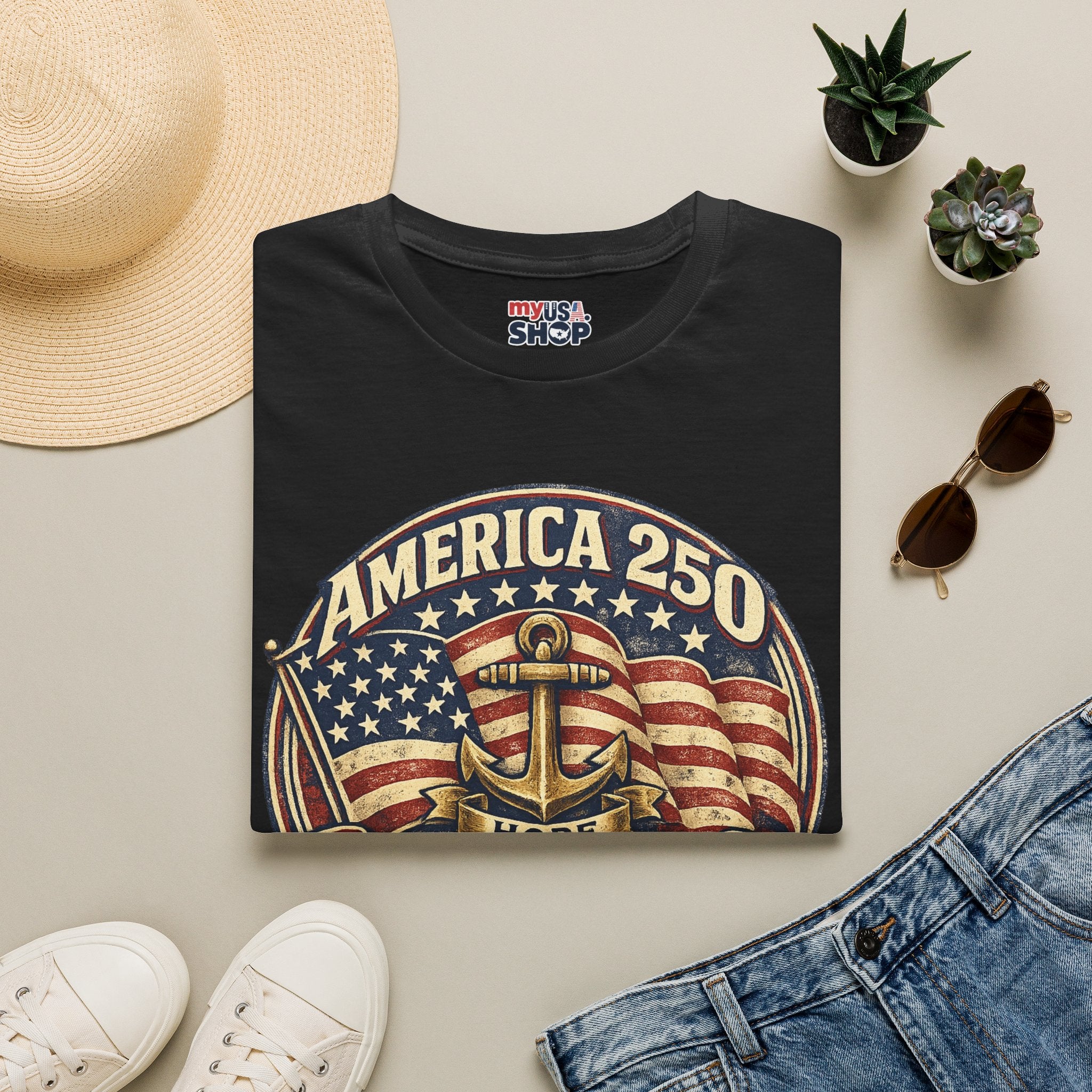 America 250 Rhode Island Shirt — Hope Anchor Patriotic Graphic Tee