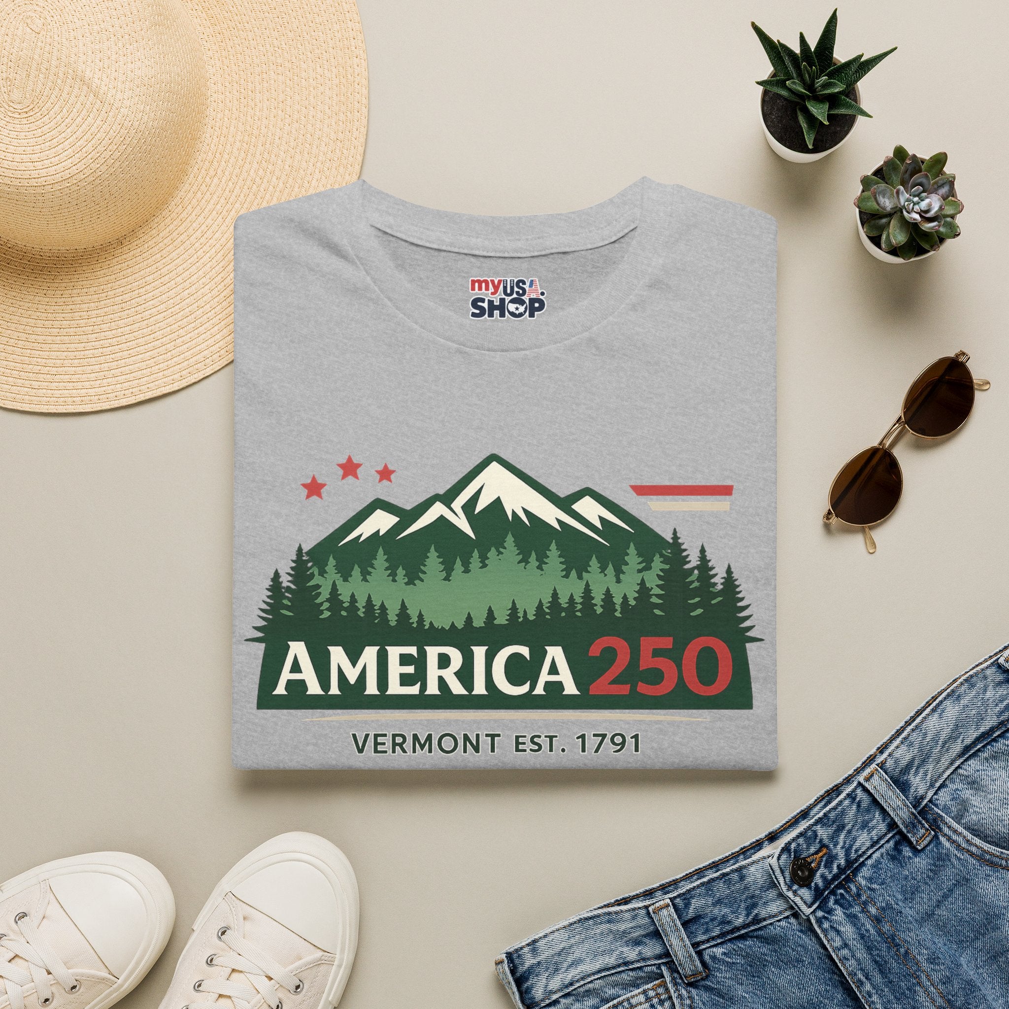 America 250 Mountain T-Shirt — Vermont 1791 Celebration Tee