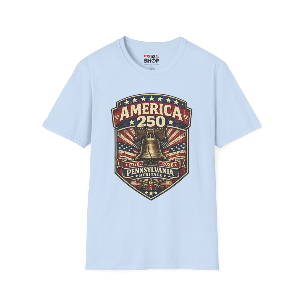 Pennsylvania America 250 Shirt — Vintage Liberty Bell Heritage Crest Tee