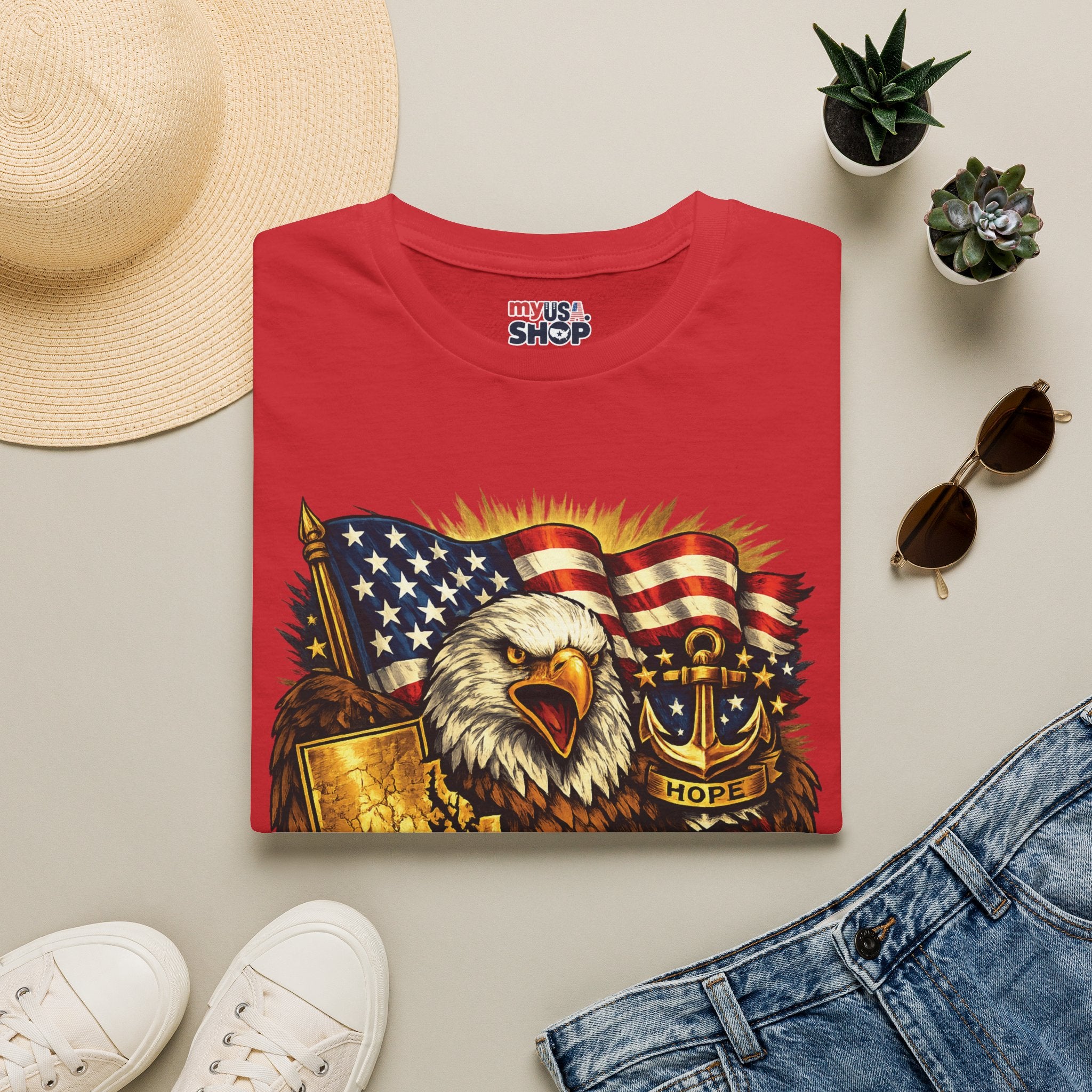 Rhode Island Proud America 250 T-Shirt — Patriotic Eagle Graphic Tee