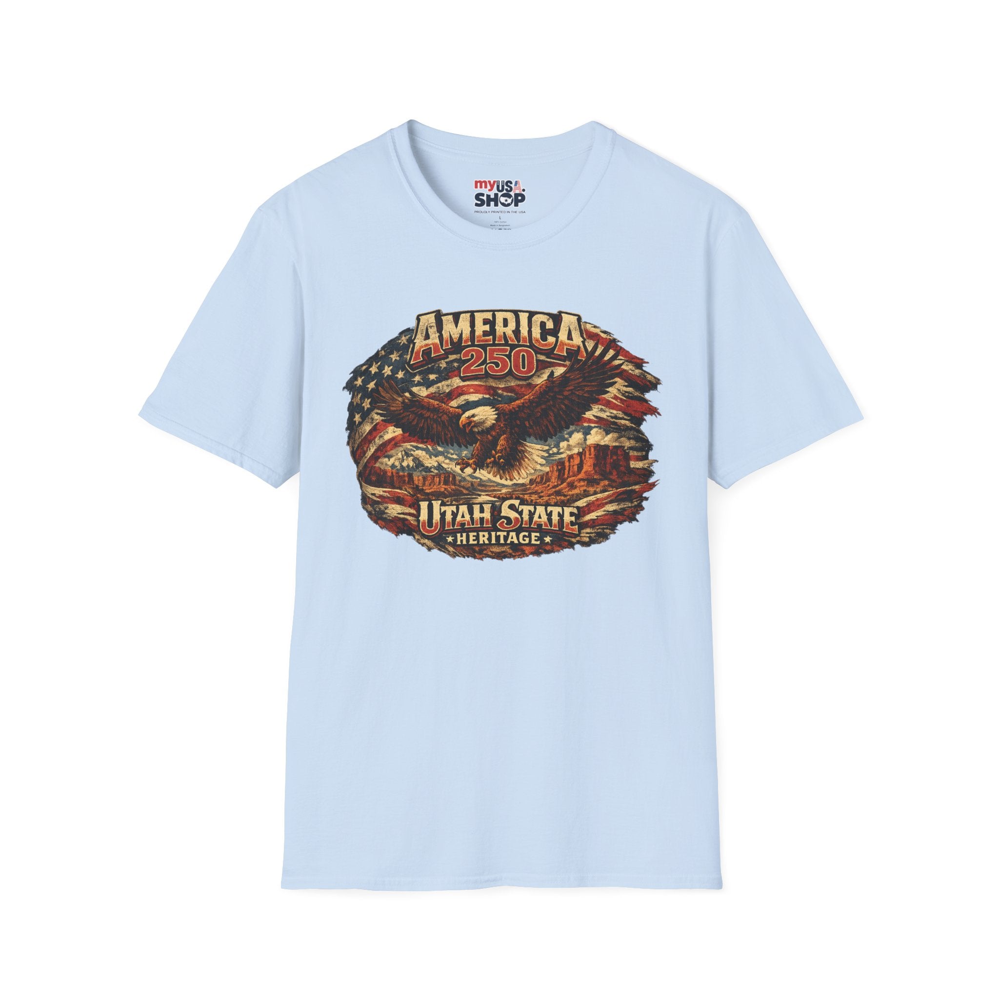 America 250 Utah State Shirt — Heritage Eagle Patriotic Graphic Tee