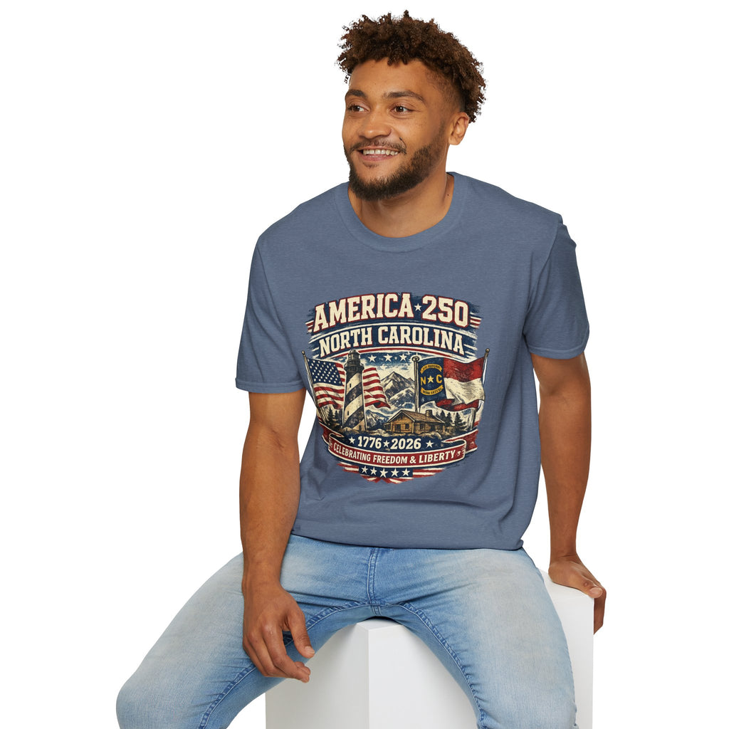 America 250 North Carolina T-Shirt — 1776–2026 Patriotic State Pride Tee