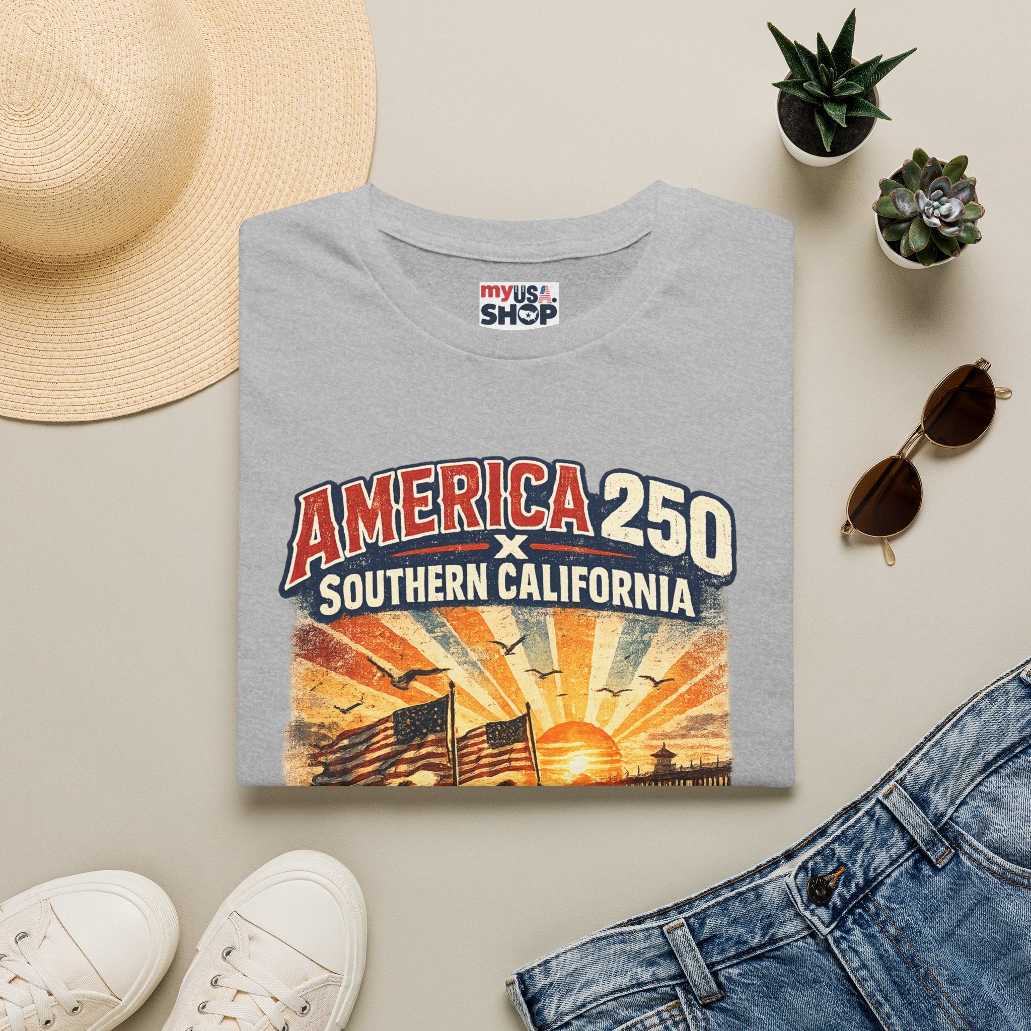 America 250 Southern California Huntington Beach Vintage Tee