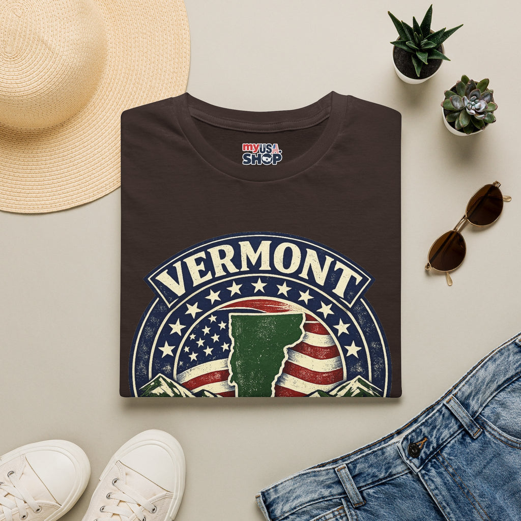 America 250 – Vermont Est. 1776 Map Vintage Tee Design