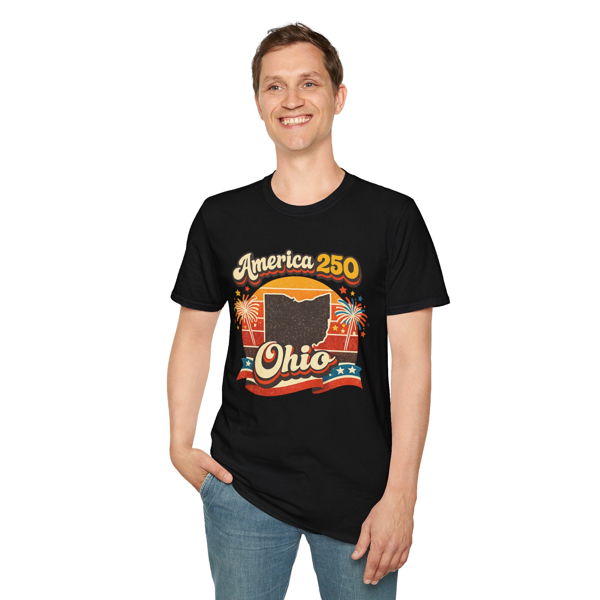 America 250 Ohio T‑Shirt — Retro Fireworks Bicentennial Celebration Tee
