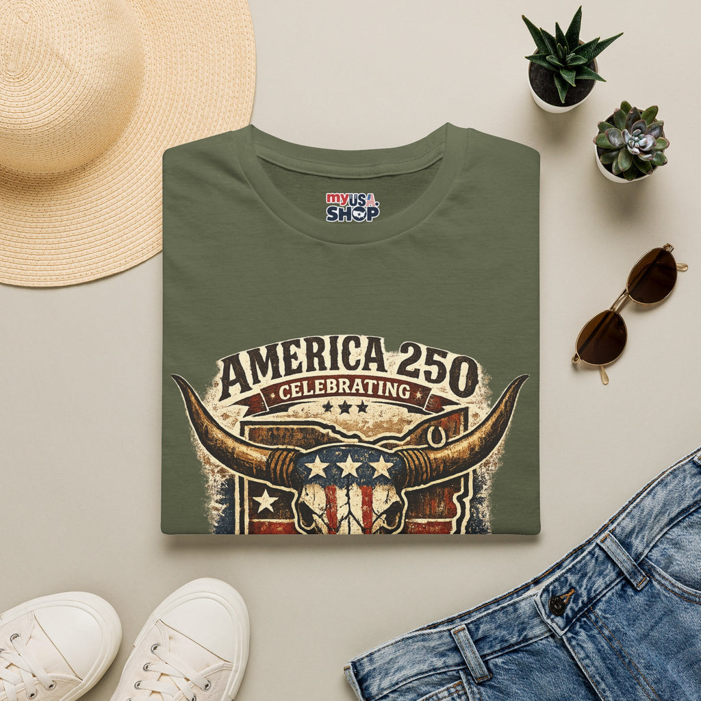 America 250 – Ohio Longhorn Skull Patriotic Vintage Tee Design