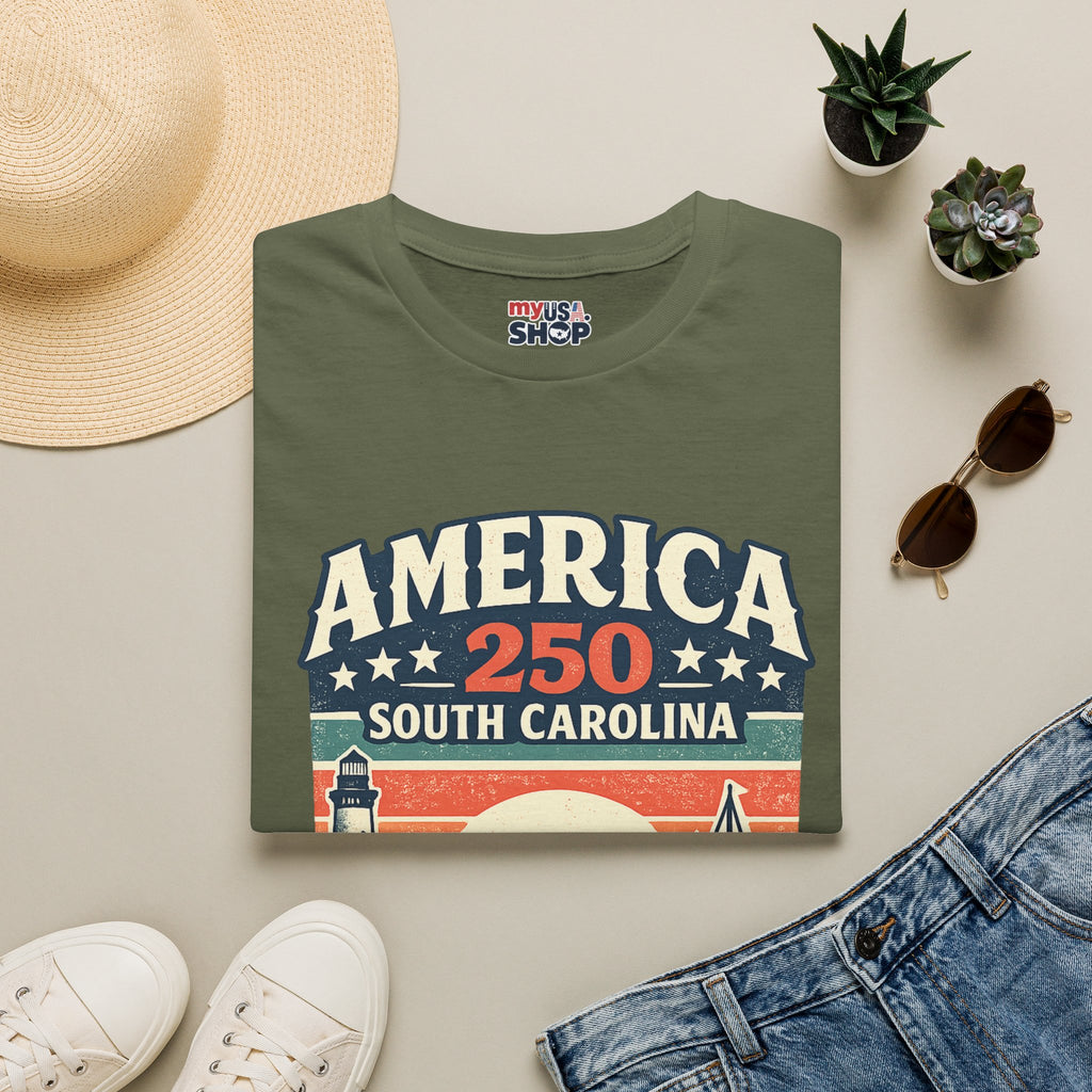 America 250 South Carolina T-Shirt – Retro Sunset Sailing Patriotic Tee