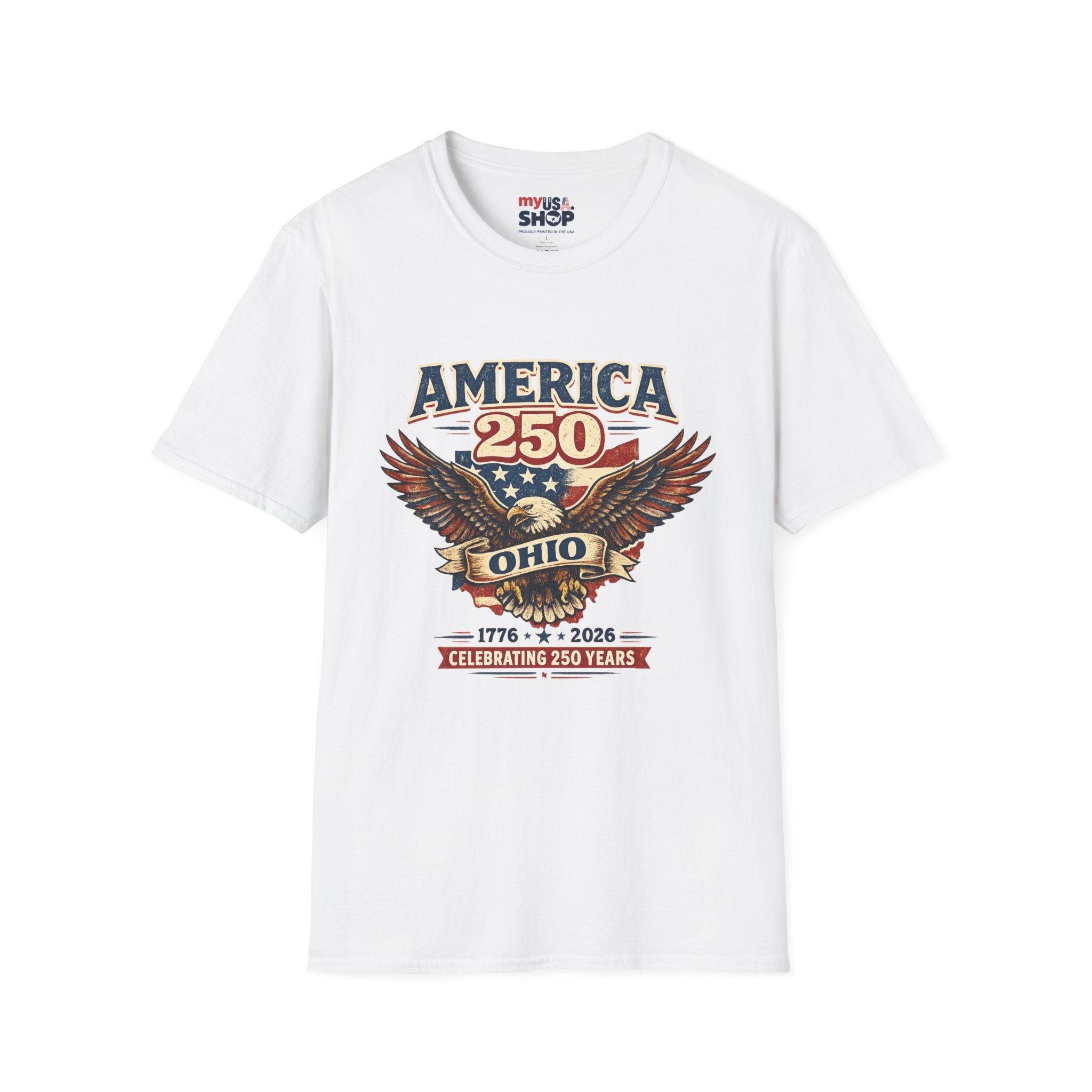 America 250 – Ohio Eagle Ribbon 1776–2026 Vintage Tee Desig