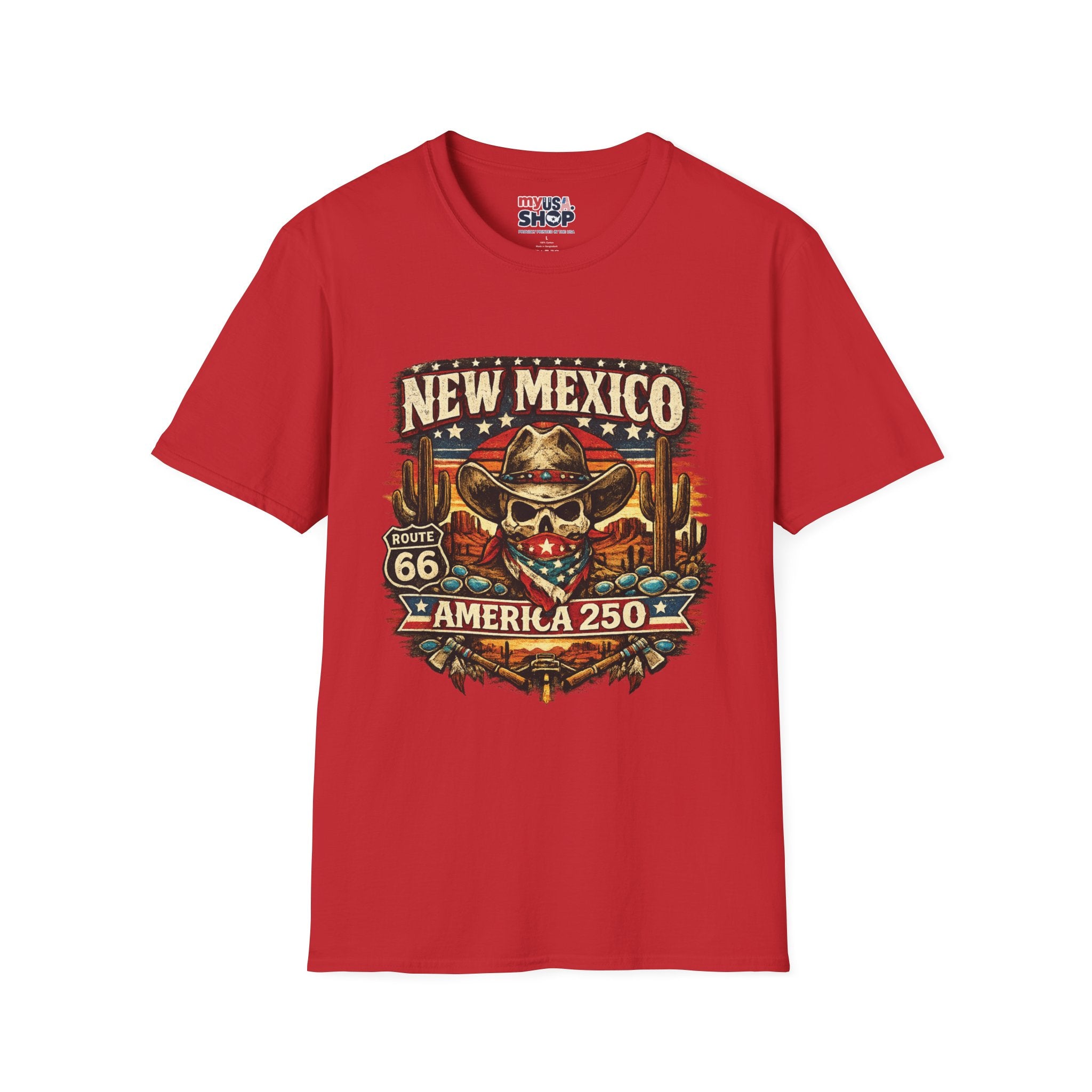 America 250 x New Mexico Skull Cowboy — Vintage Route 66 Desert