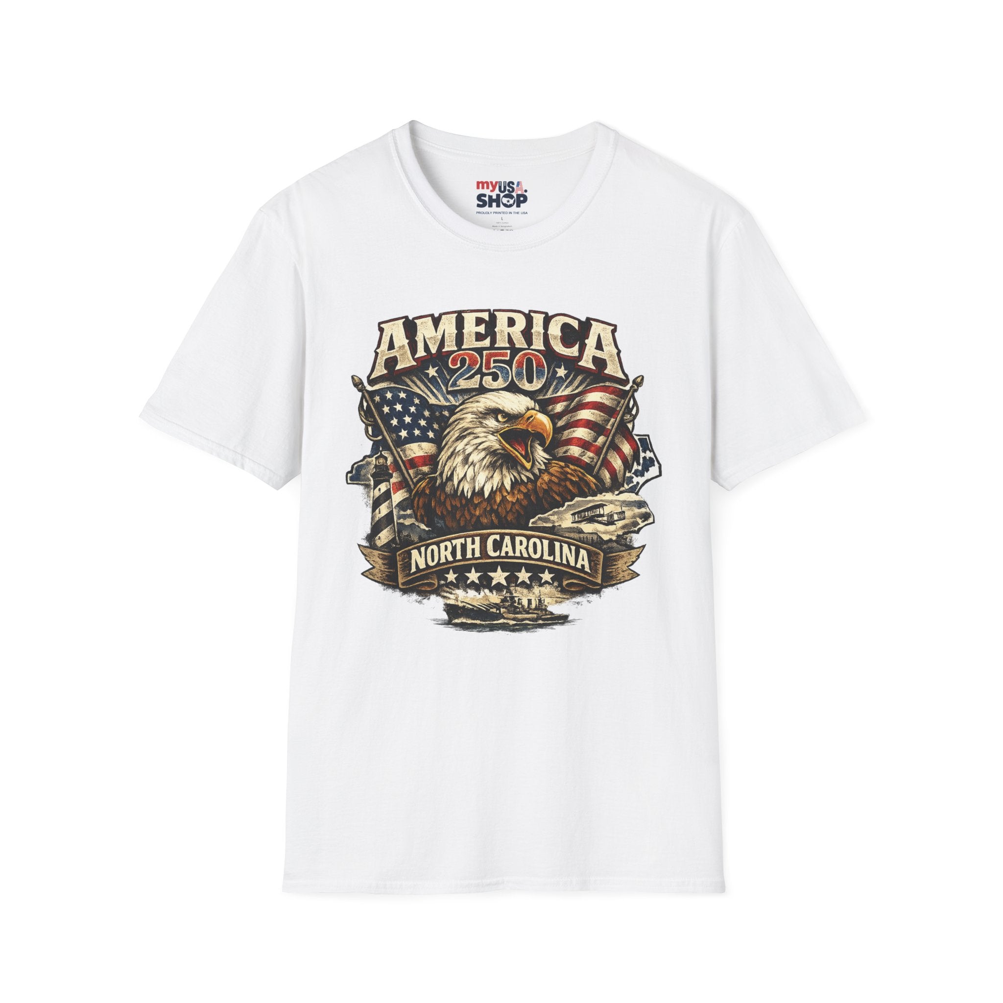America 250 Eagle T-Shirt — Patriotic USA Flag Graphic (North Carolina)