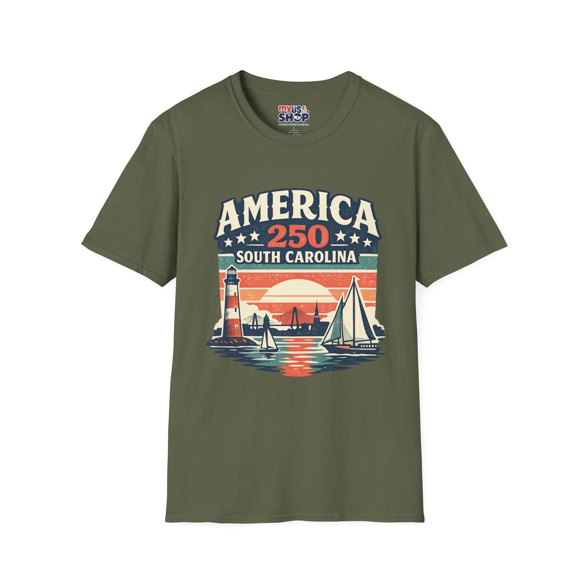 America 250 South Carolina T-Shirt – Retro Sunset Sailing Patriotic Tee