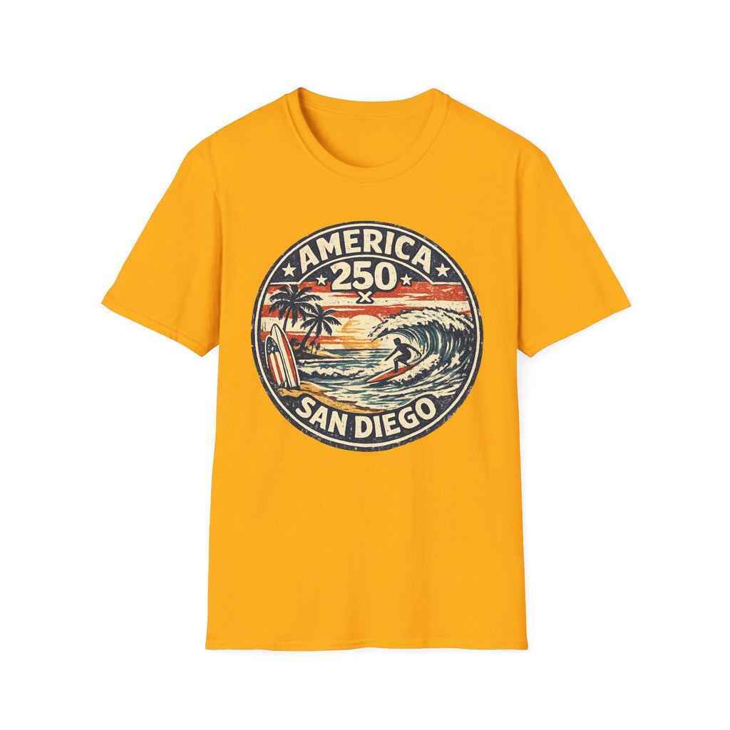 America 250 San Diego California Vintage Surf Emblem Tee