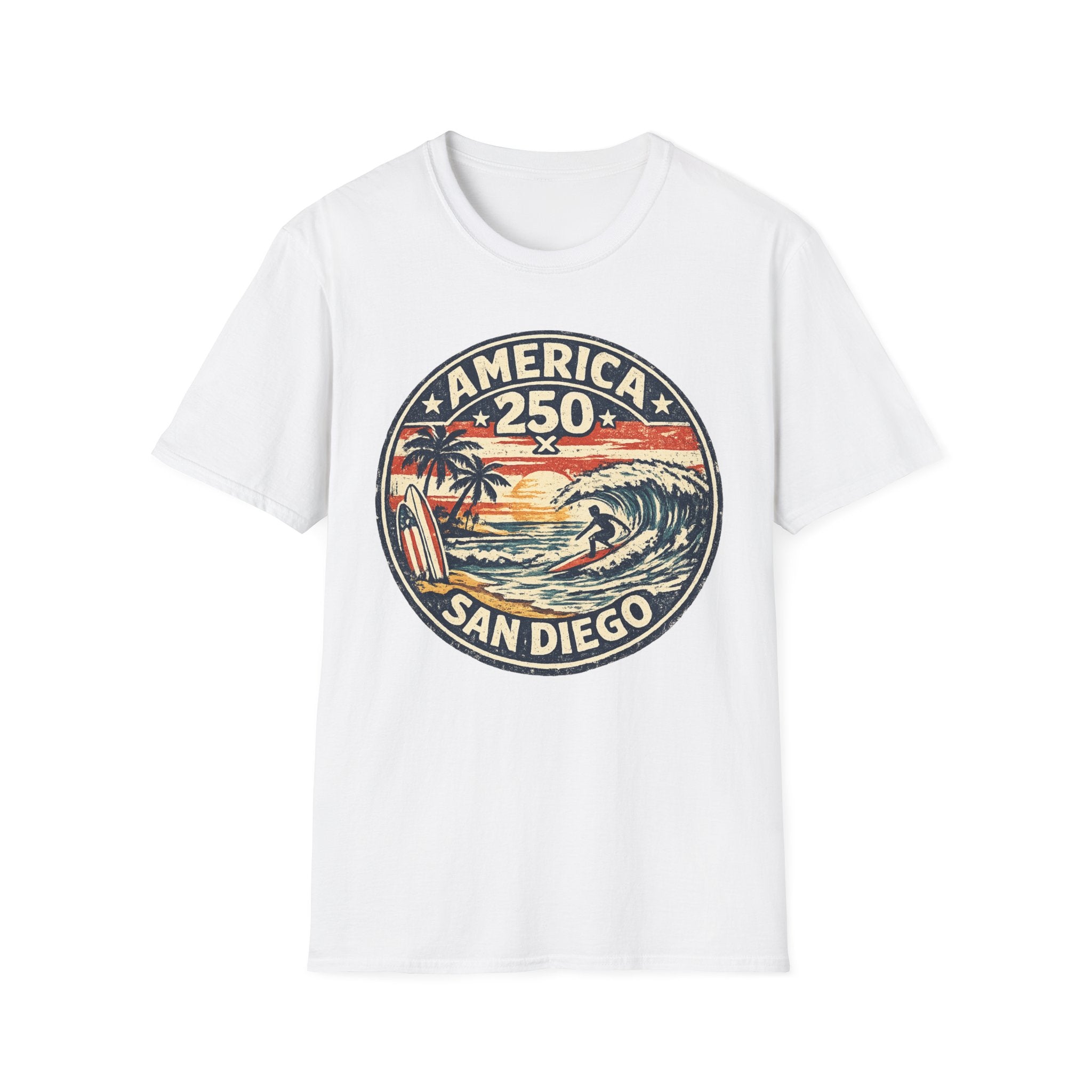 America 250 San Diego California Vintage Surf Emblem Tee