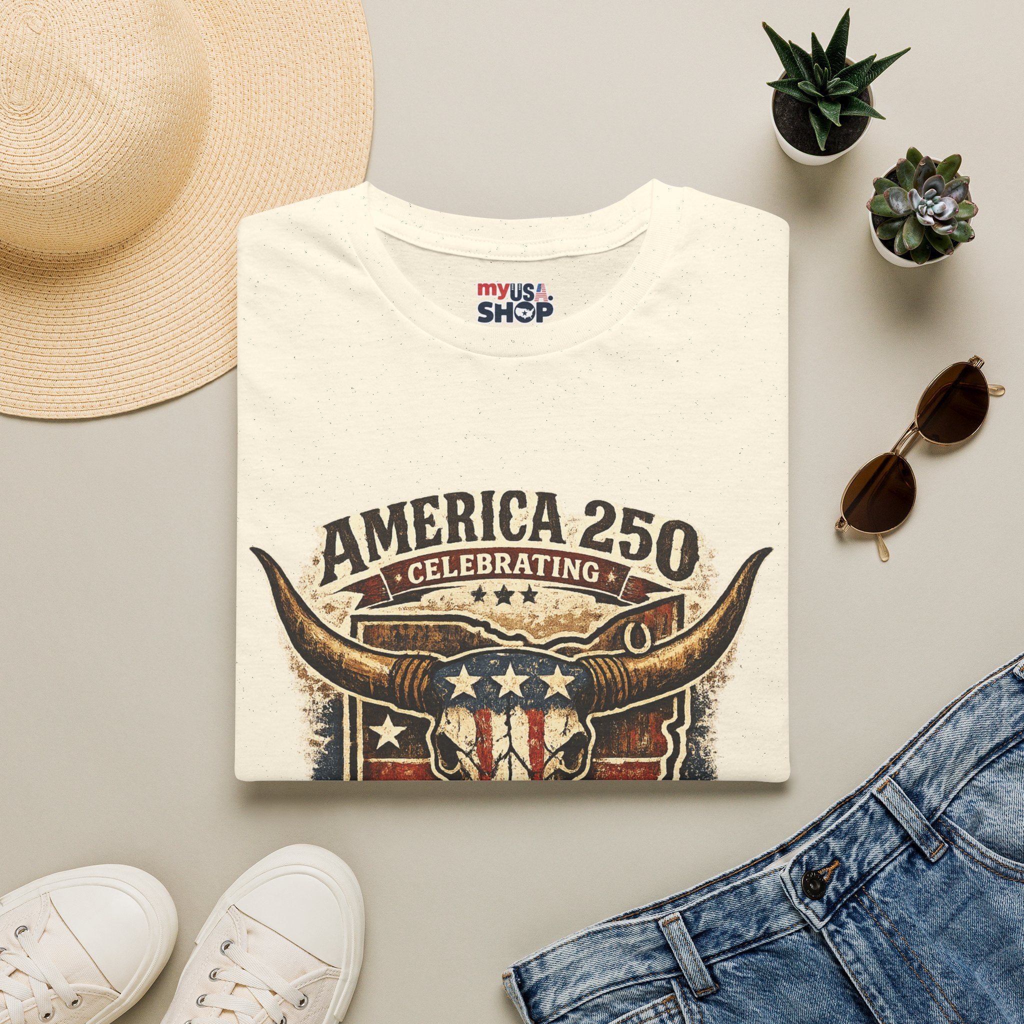 America 250 – Ohio Longhorn Skull Patriotic Vintage Tee Design