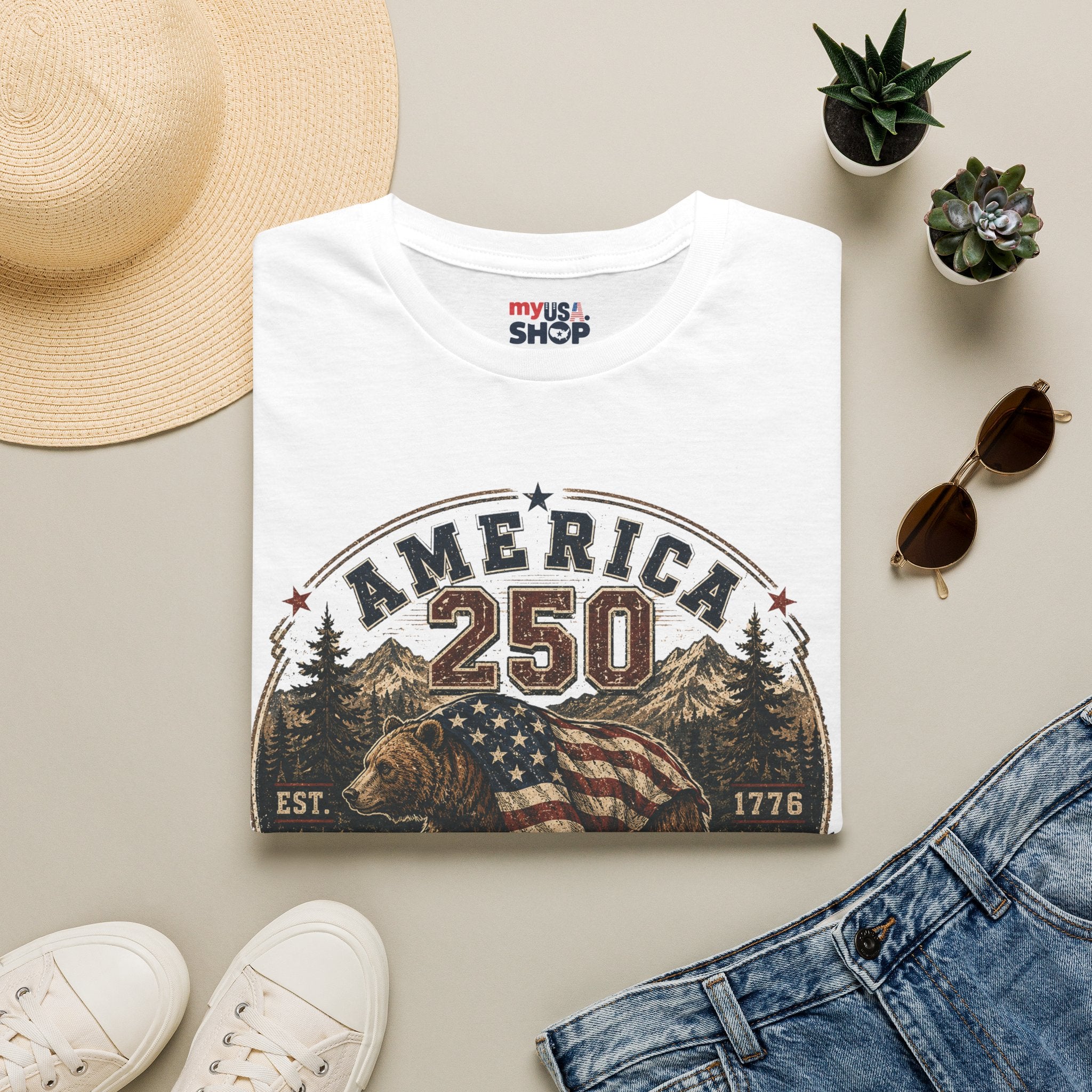America 250 California T-Shirt — 250 Years of Freedom Patriotic Bear Design