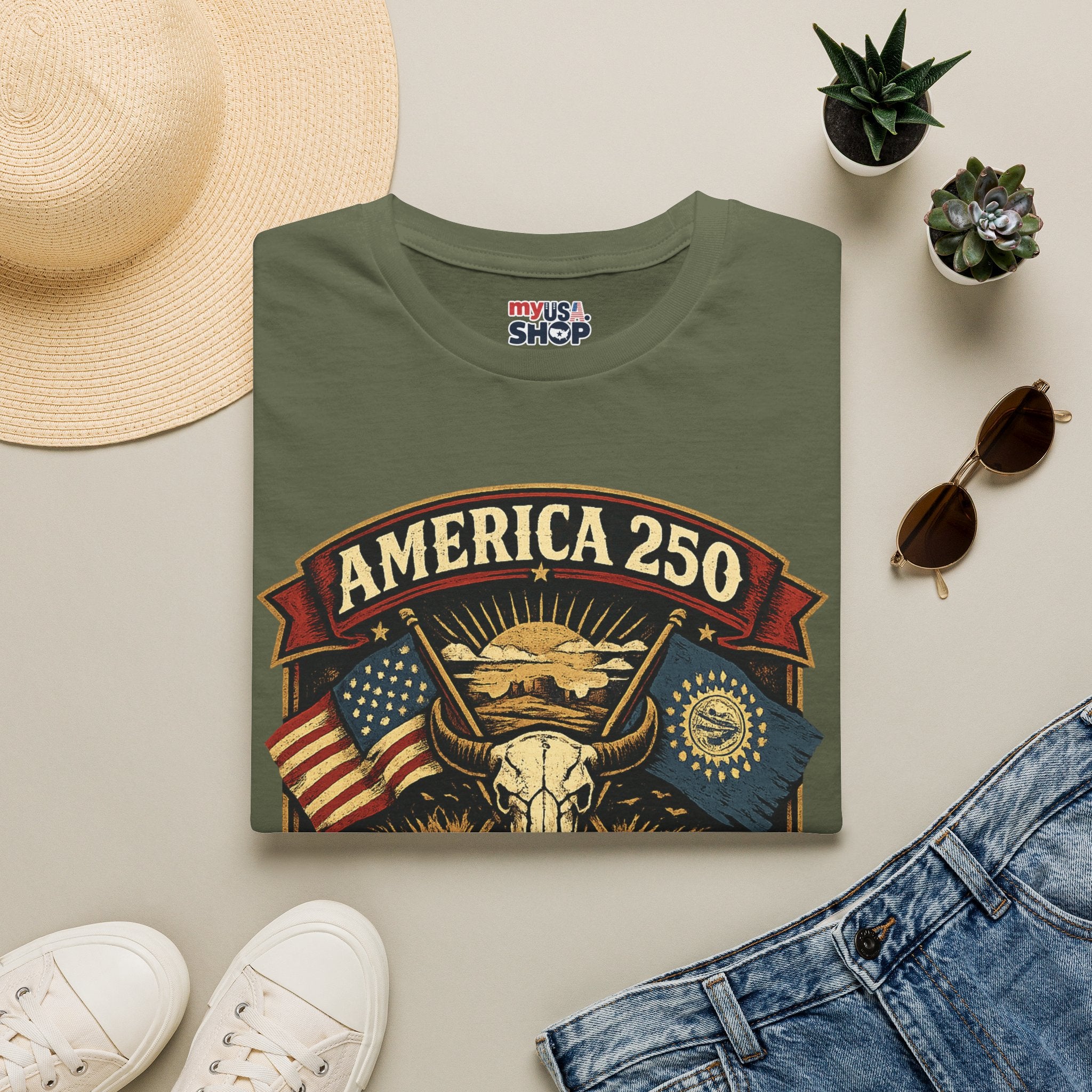 America 250 South Dakota T-Shirt — Western Skull Heritage Graphic Tee