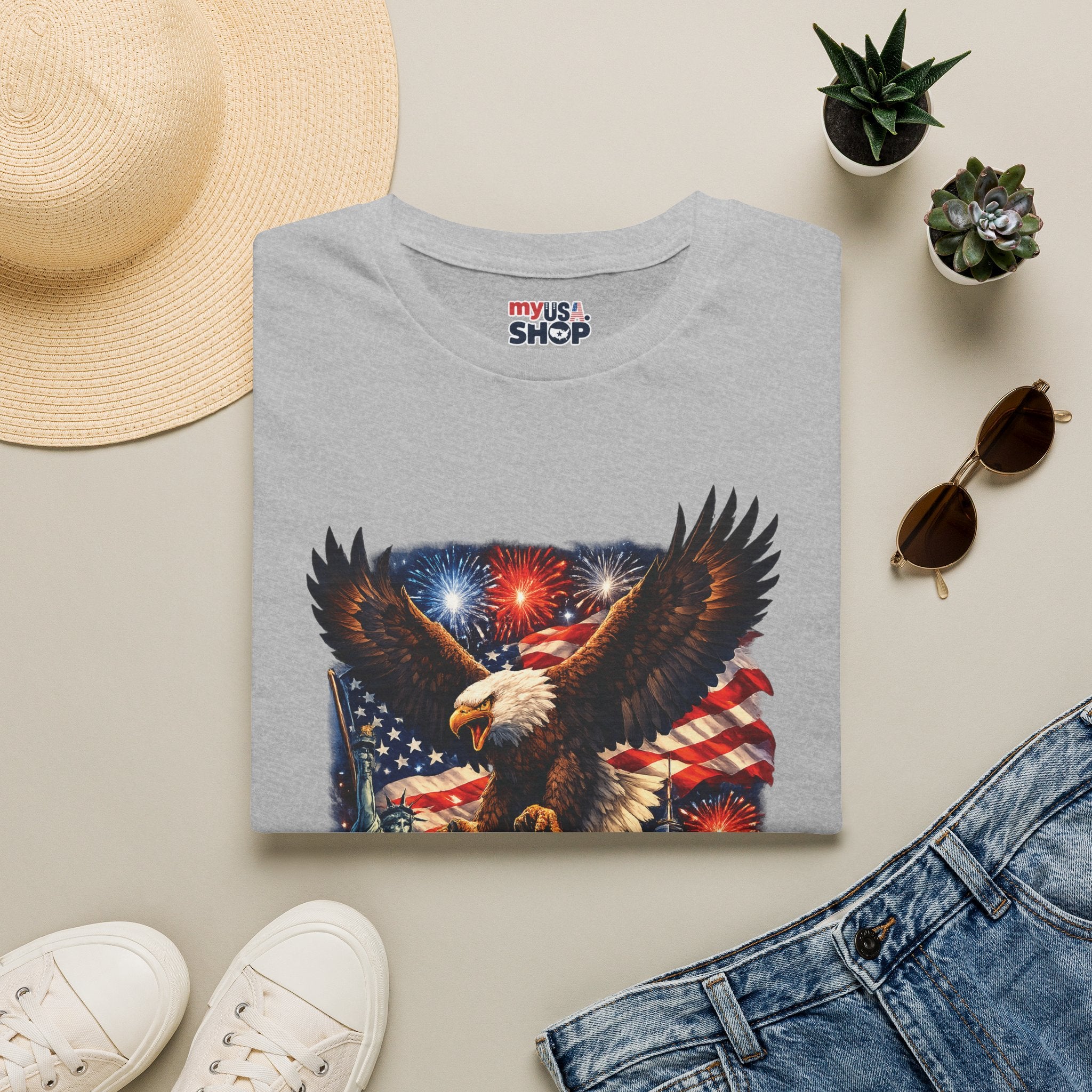 America 250 Patriotic Eagle T-Shirt — New York Fireworks Design