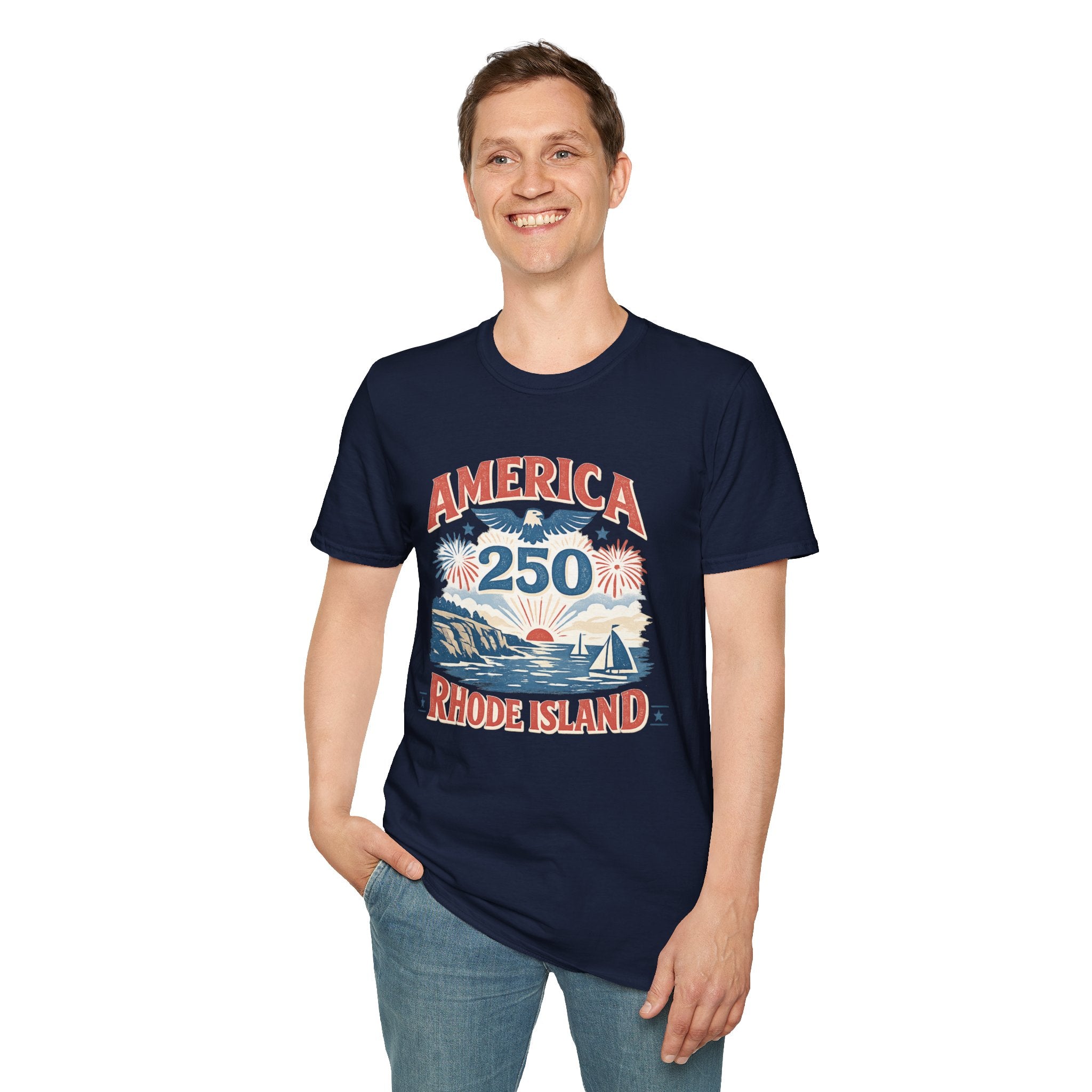 America 250 Rhode Island Shirt — Coastal Fireworks Patriotic Tee