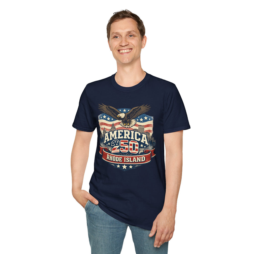 America 250 Rhode Island Eagle Shirt — Patriotic Skyline Graphic Tee
