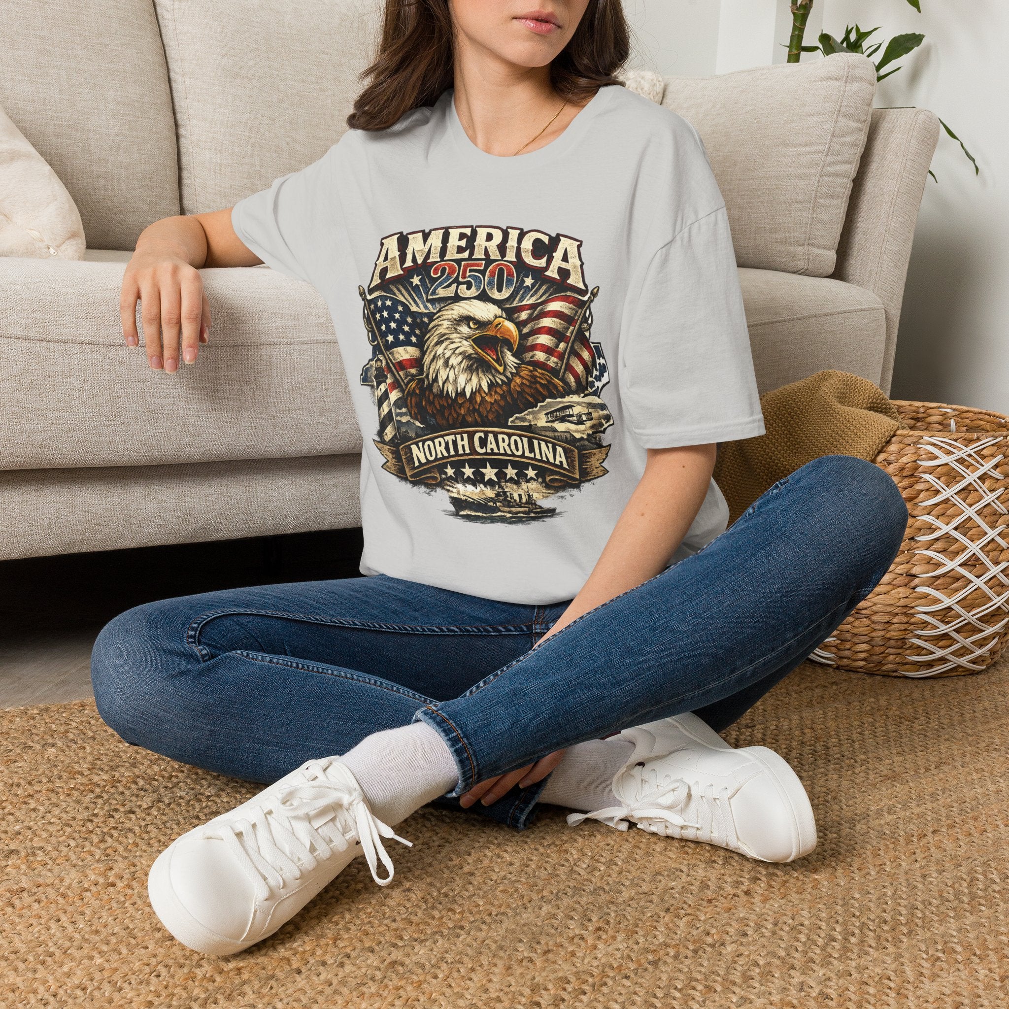 America 250 Eagle T-Shirt — Patriotic USA Flag Graphic (North Carolina)