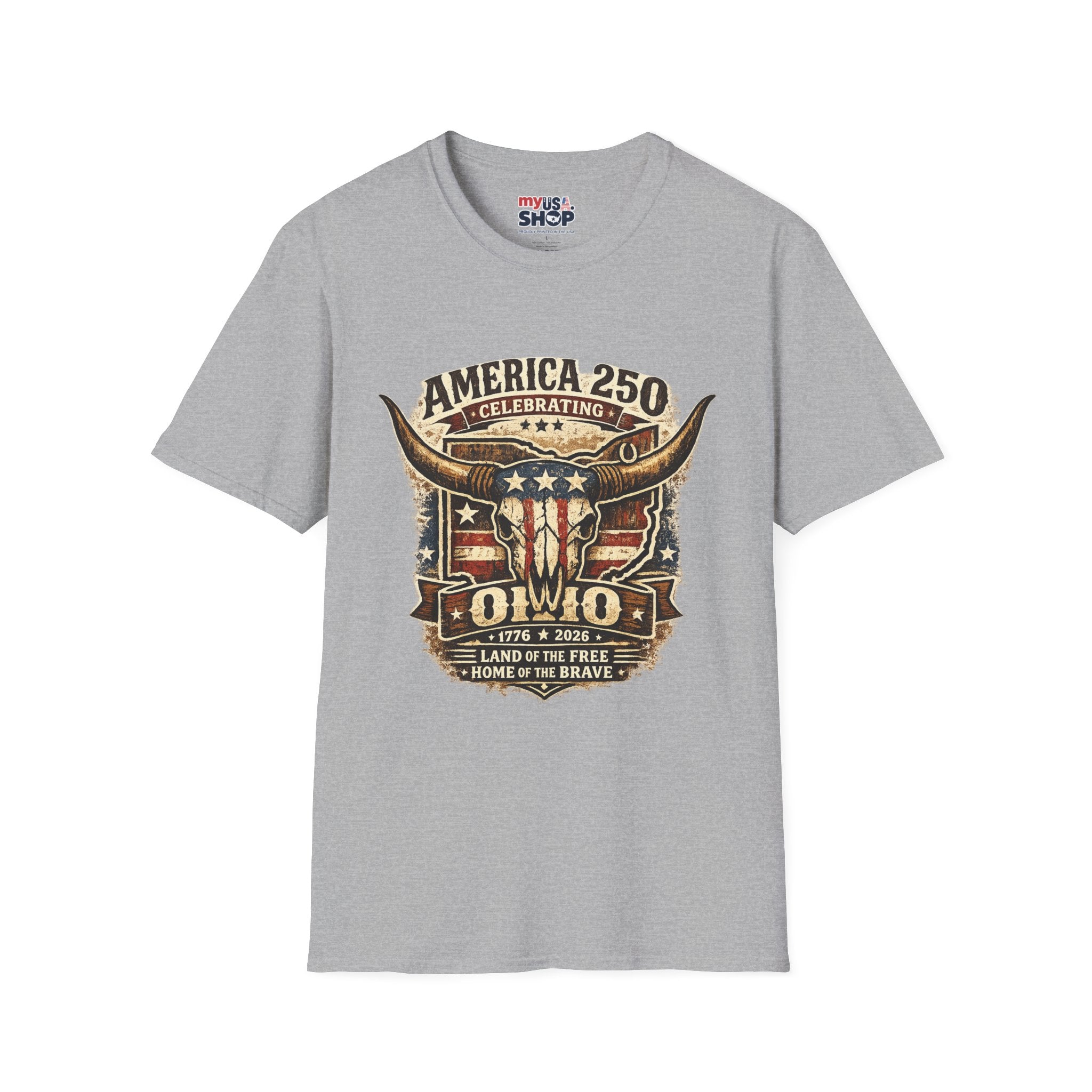 America 250 – Ohio Longhorn Skull Patriotic Vintage Tee Design