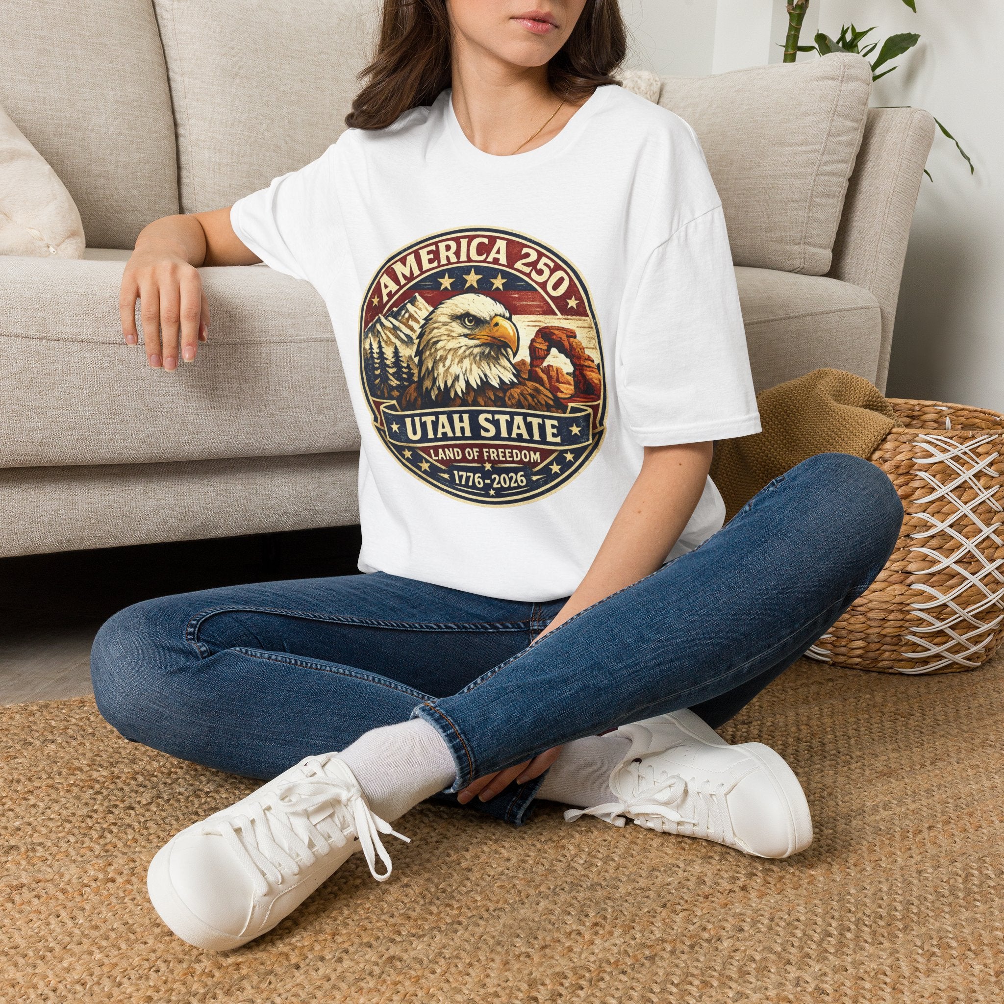 America 250 Utah State Tee — Land of Freedom Eagle Graphic Shirt