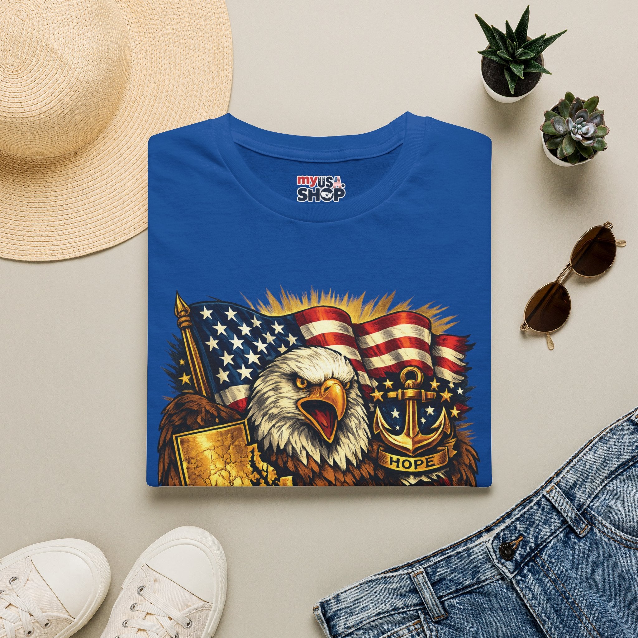 Rhode Island Proud America 250 T-Shirt — Patriotic Eagle Graphic Tee
