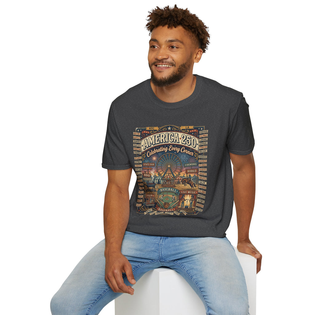 America 250 Celebration T-Shirt — Vintage Fair Ferris Wheel Patriotic Tee Pop Culture