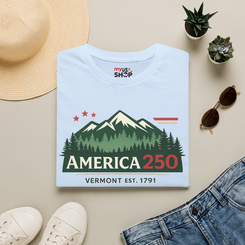 America 250 Mountain T-Shirt — Vermont 1791 Celebration Tee