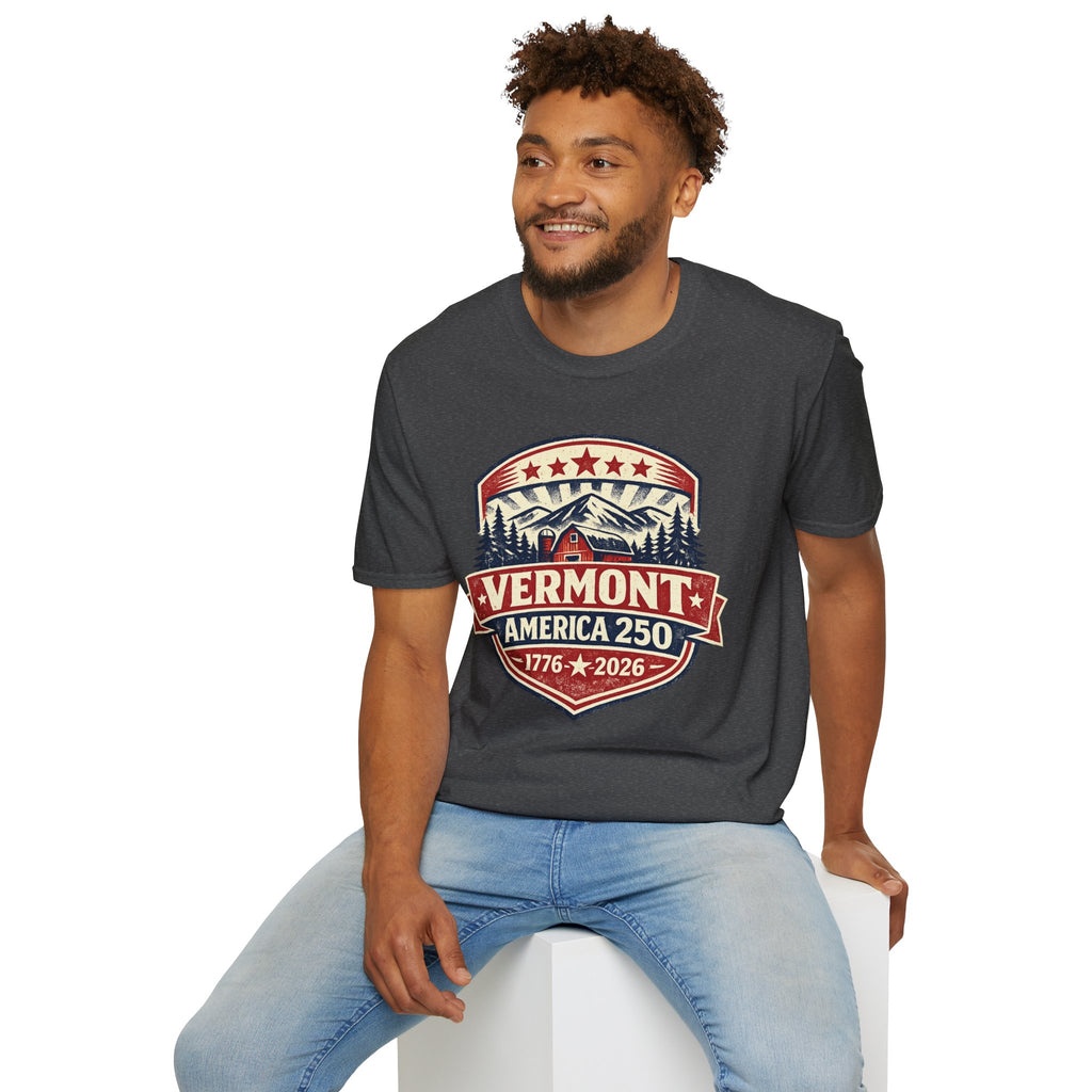 Vermont America 250 T-Shirt — Retro Mountain Cabin Design