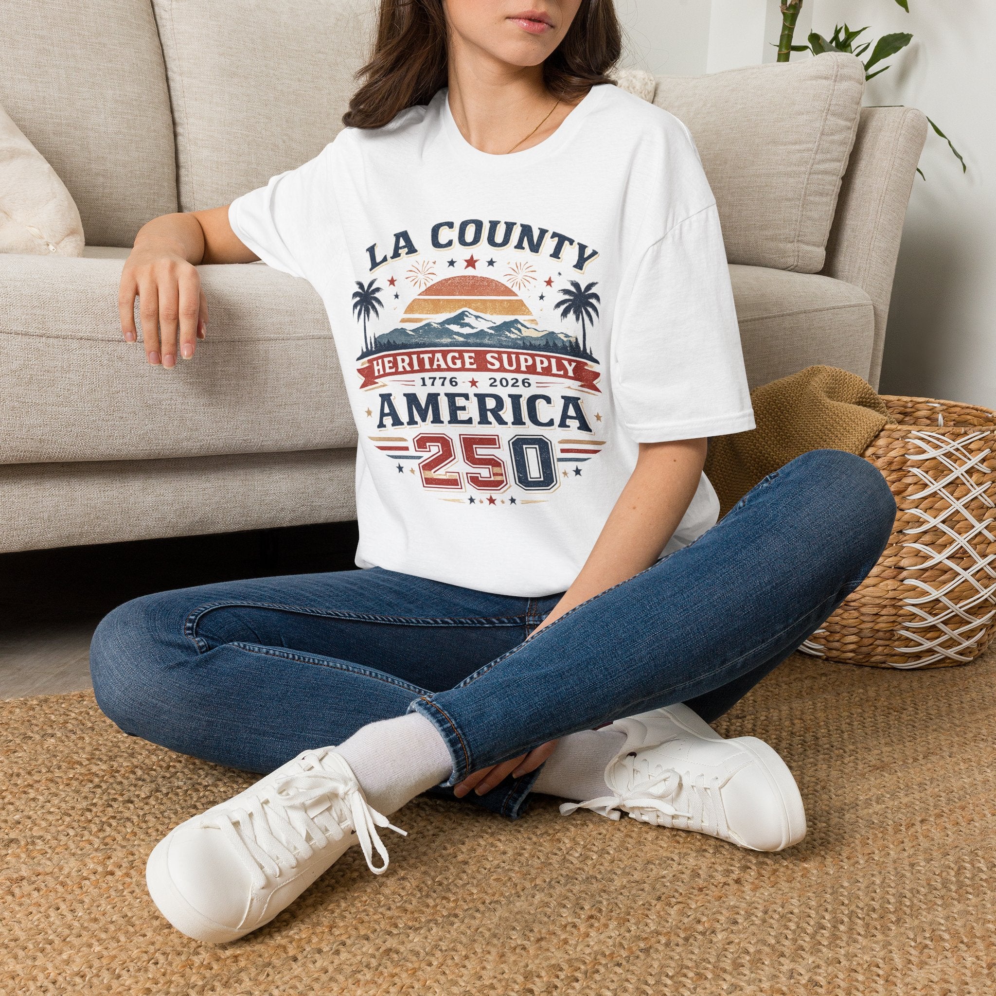 LA County Heritage Supply America 250 T-Shirt — 1776–2026 Vintage Sunset Tee