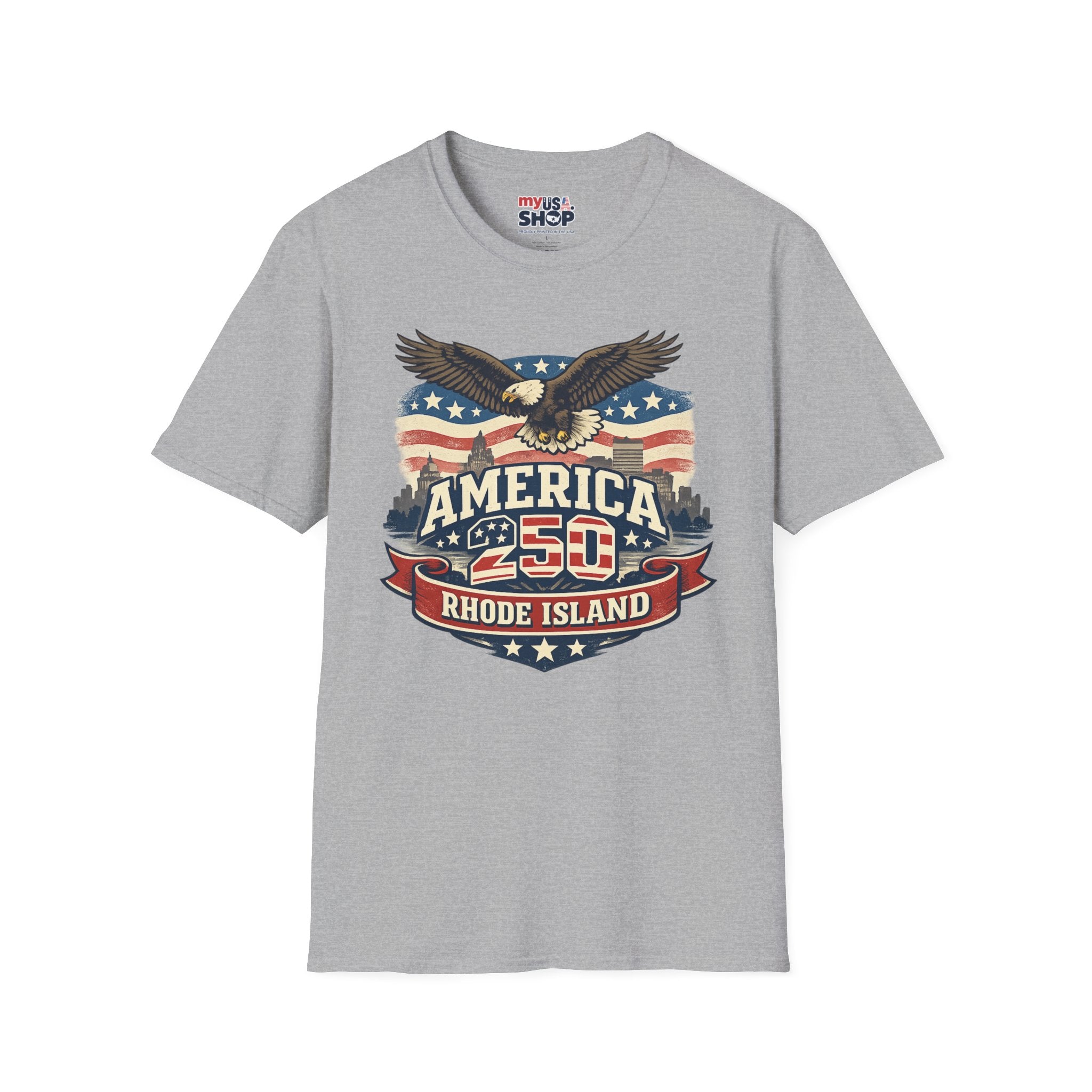 America 250 Rhode Island Eagle Shirt — Patriotic Skyline Graphic Tee