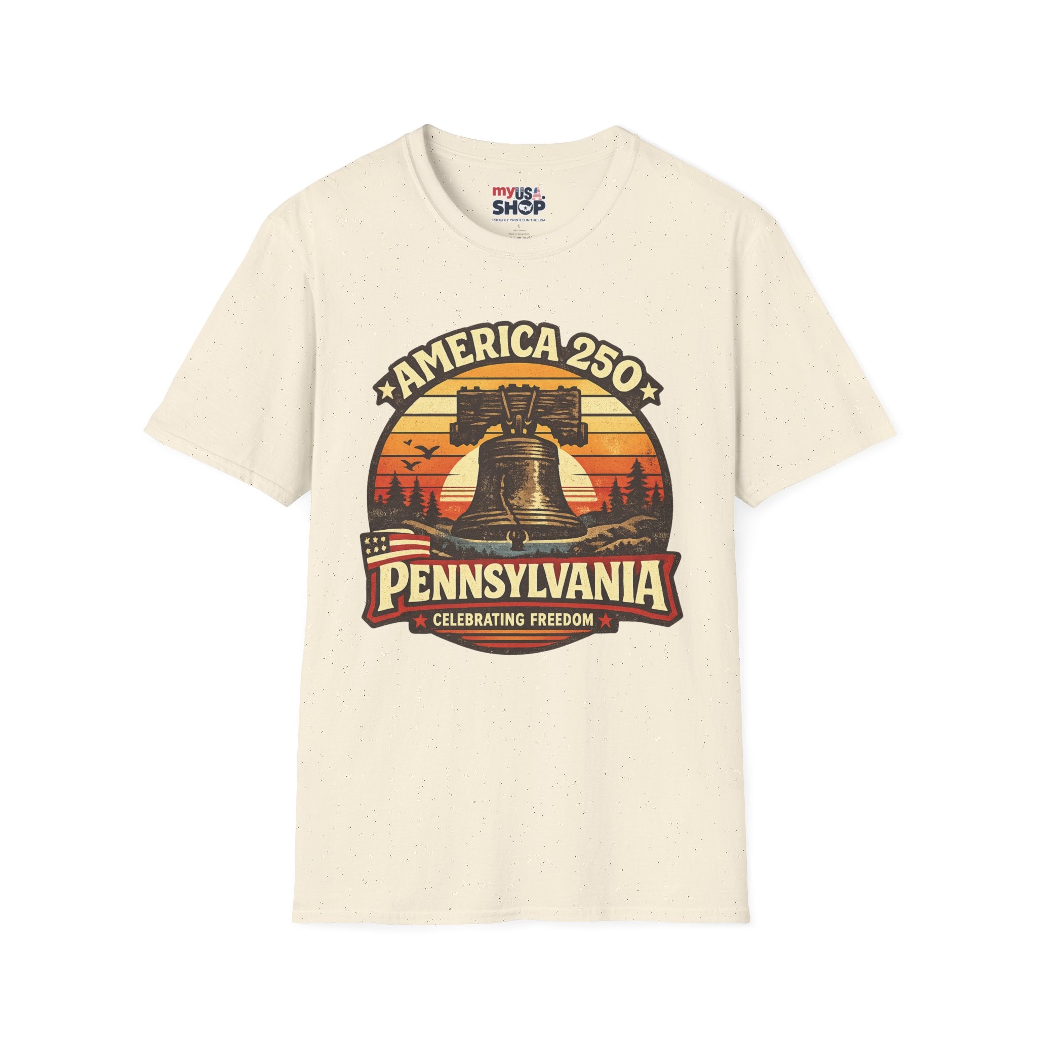 Pennsylvania America 250 Shirt — Retro Sunset Liberty Bell Graphic Tee