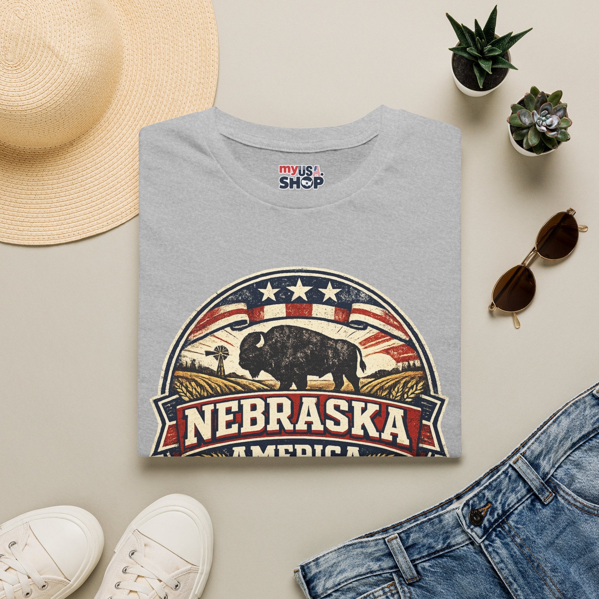Nebraska Buffalo Retro T-Shirt — America 250 Vintage State Pride Tee