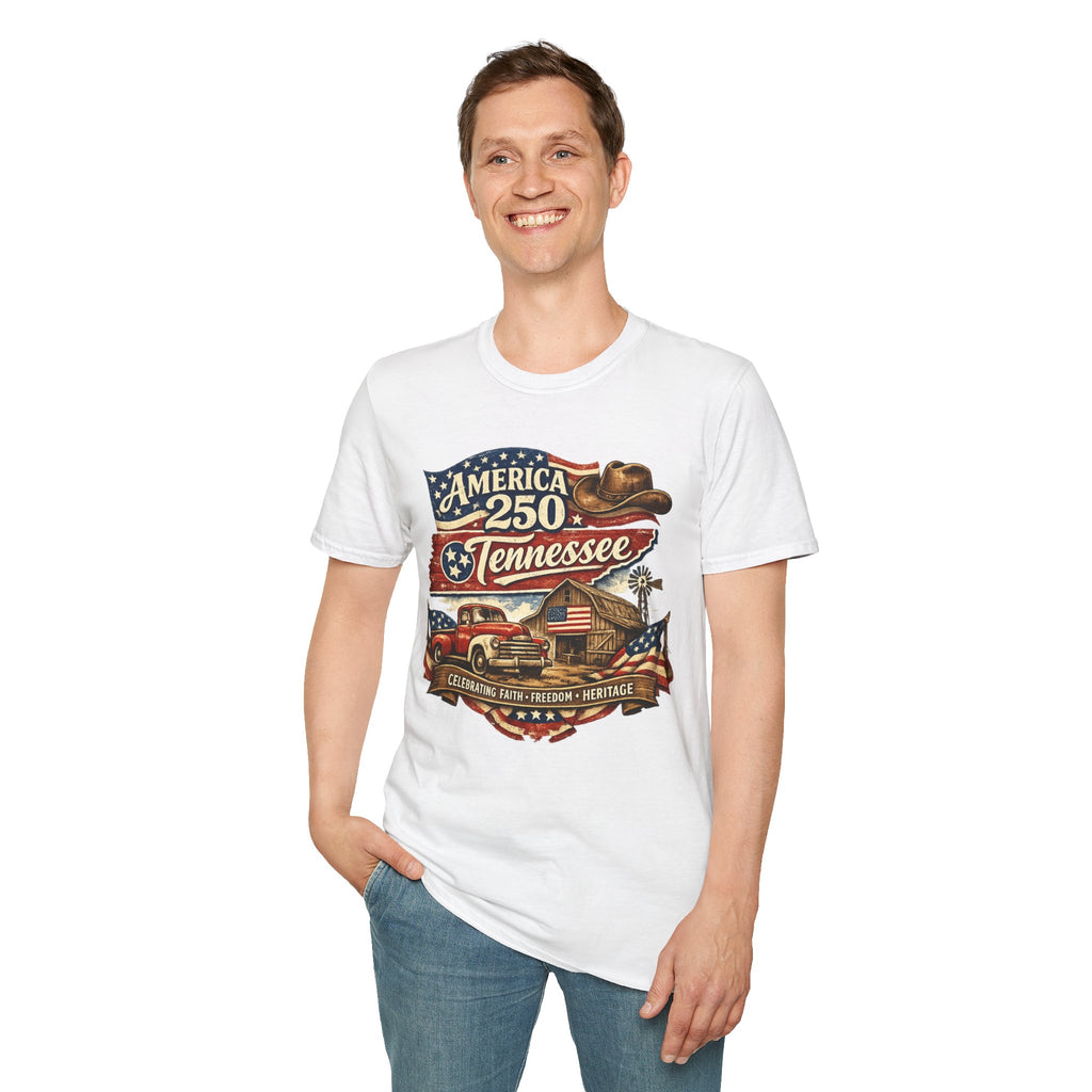 America 250 Tennessee T-Shirt — Celebrating Faith Freedom Heritage Graphic Tee