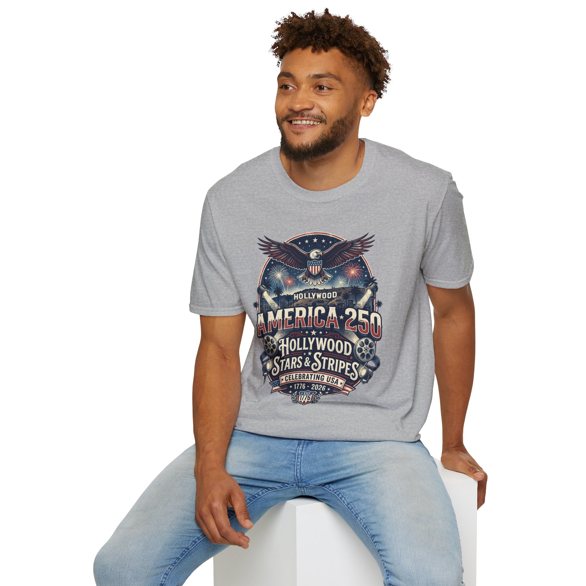 America 250 Graphic T-Shirt — Hollywood Stars & Stripes Eagle Design