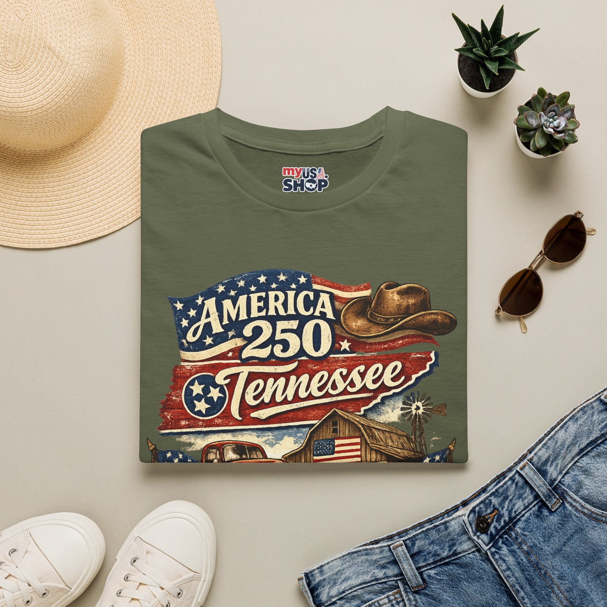 America 250 Tennessee T-Shirt — Celebrating Faith Freedom Heritage Graphic Tee