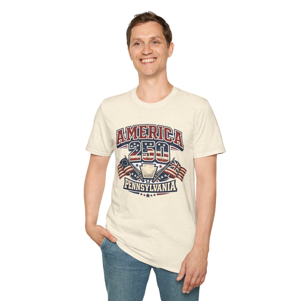 Pennsylvania America 250 Shirt — Retro Patriotic Varsity Graphic Tee